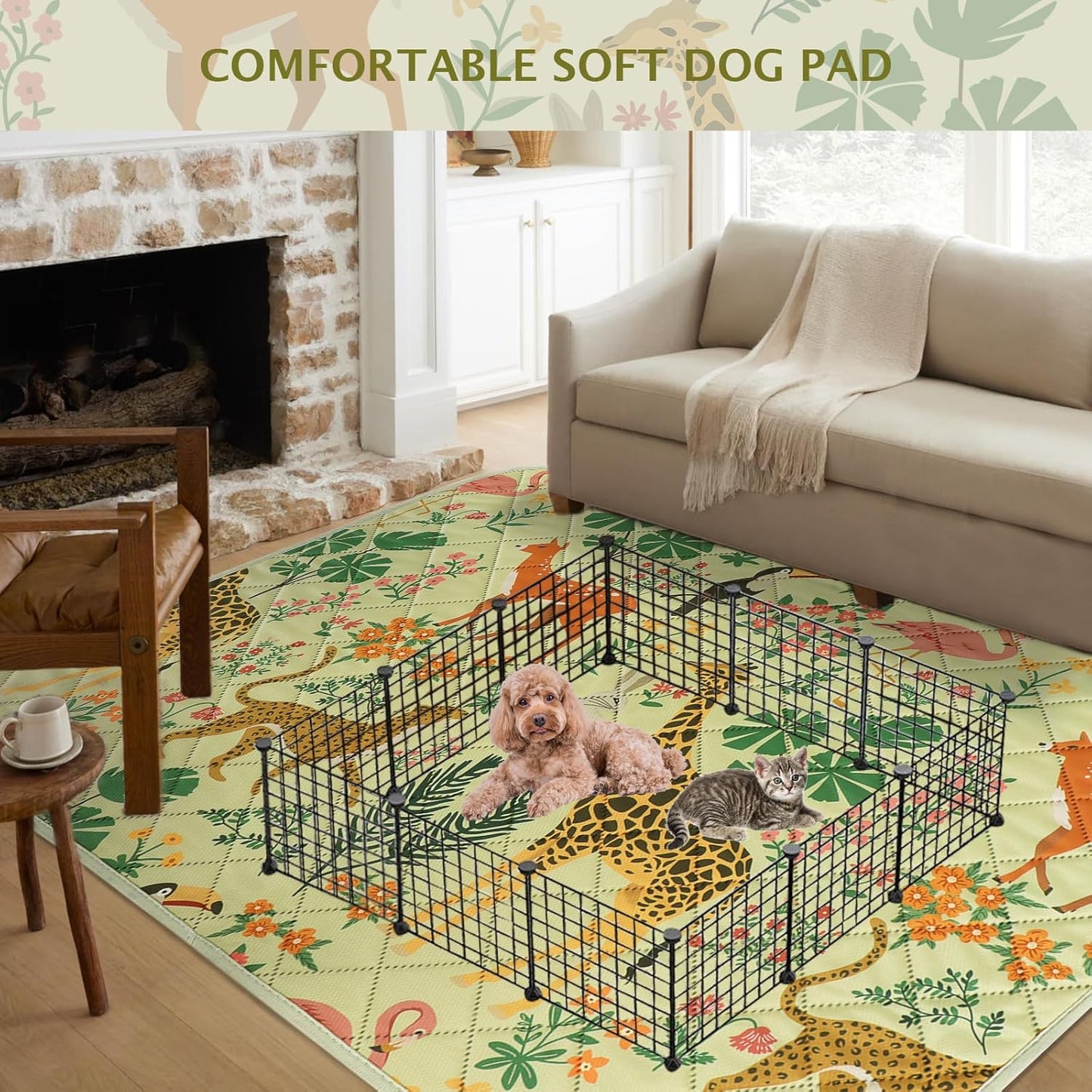 IEUUMLER Washable Pee Pads for Dogs, 1 Pack Forest Pattern Reusable Waterproof Puppy Pads, Non-Slip Super Absorbent Dog Training Pad for Playpen Crate Bed EU013 Green Jungle, 48x48