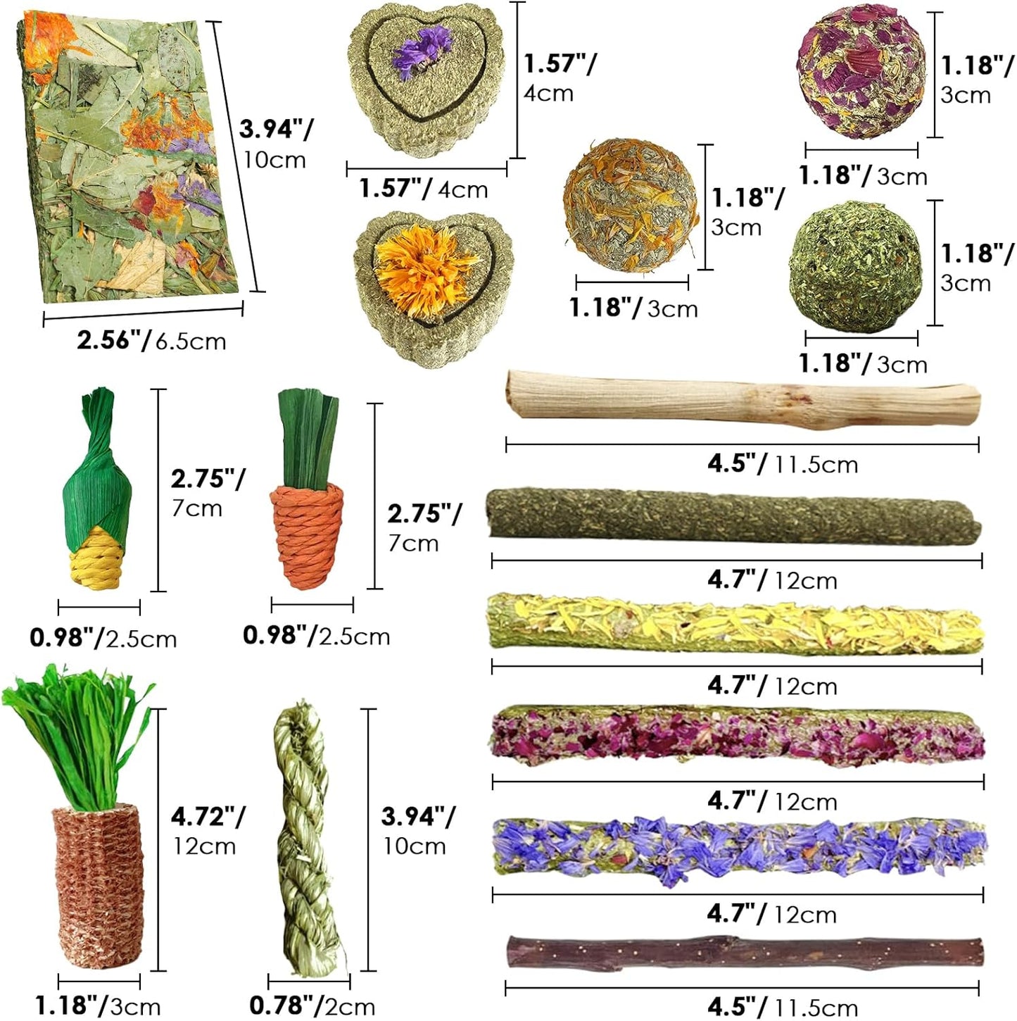 53pcs Rabbit Chew,Rabbit Enrichment Toys from Various Natural Ingredients Such as Apple Wood, Carrots, and Timothy Grass, Suitable for Small Pets Such as Hamsters Totor Guinea Pigs (Part D)