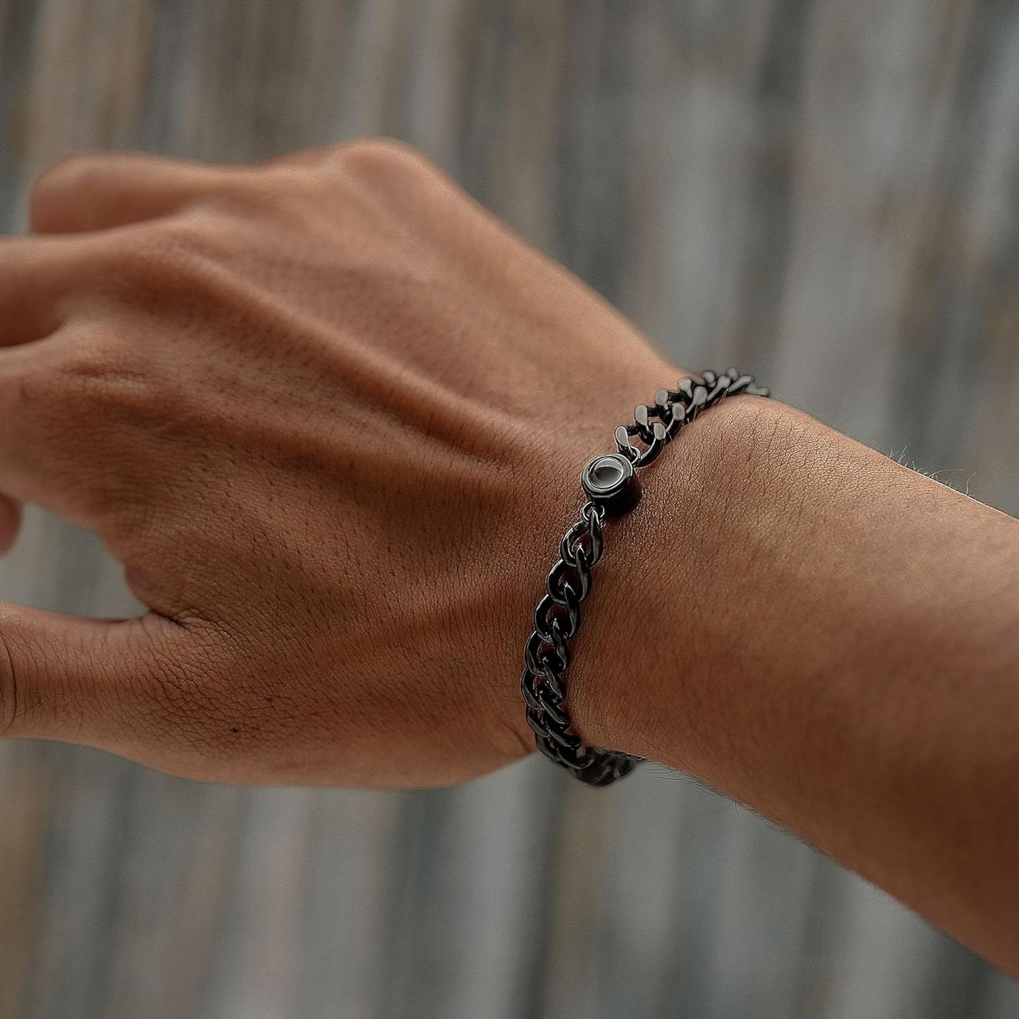 EMIRISTIC Custom Photo Bracelet - Personalized Picture Natural Stone Cuban Chain Bracelet - Any Special Day Gifts