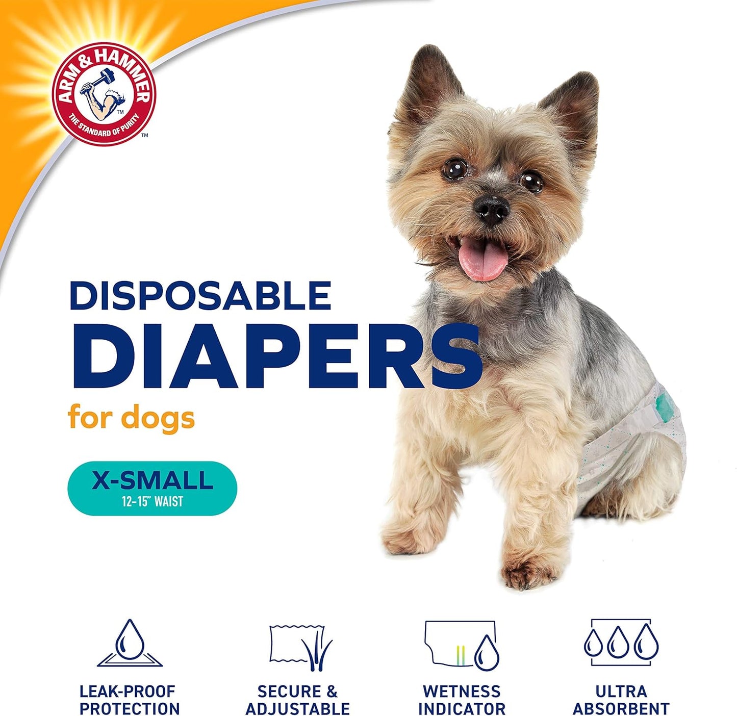 Arm & Hammer For Pets for Pets Female Dog Diapers, Size X-Small, 12 Count | Ultra-Absorbent, Adjustable Girl Dog Diapers with Leak-Proof Protection and Wetness Indicator