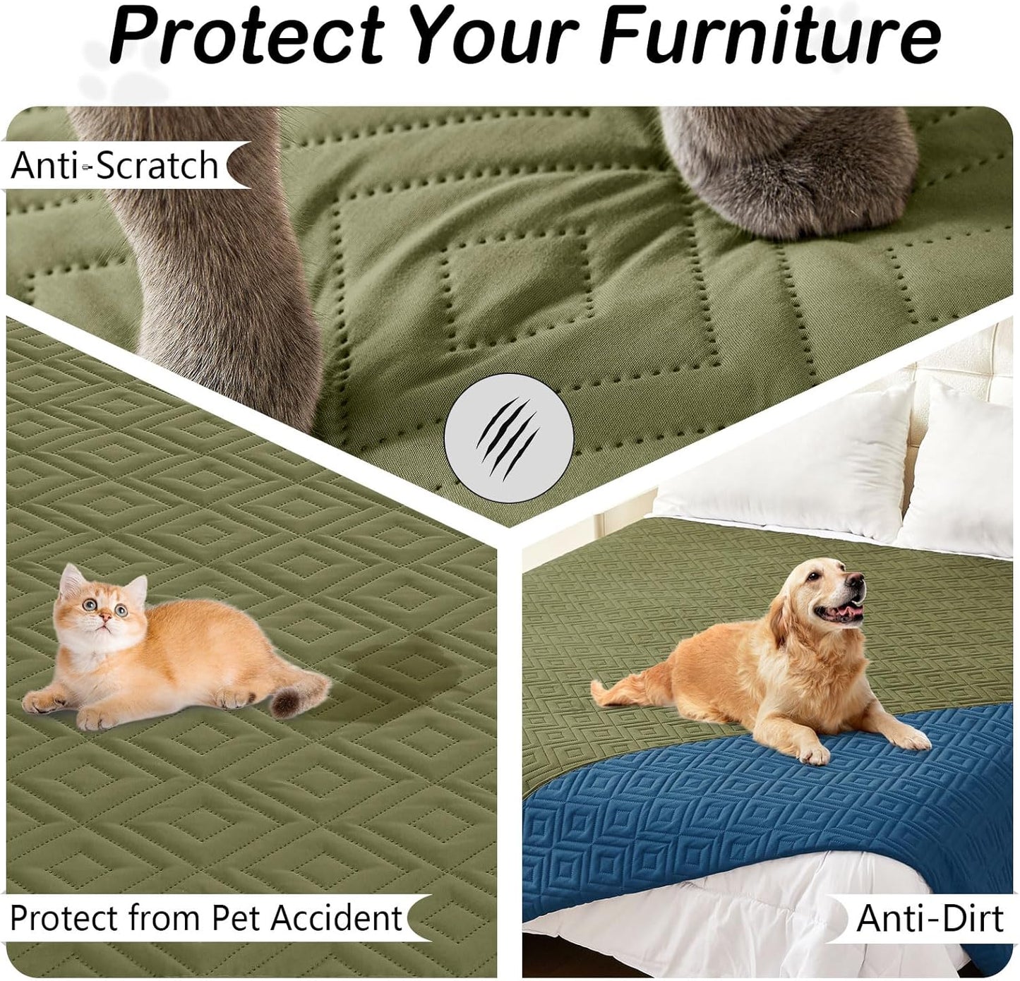 hyha Waterproof Dog Blanket, Soft Pet Bed Blankets, Waterproof Sofa Couch Cover for Dogs Washable, Reversible Pet Couch Covers for Sofa Furniture (30x80 Inch, Green/Navy Blue)