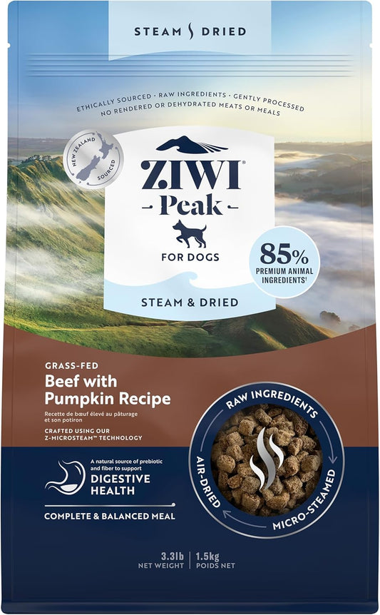 ZIWI Peak Steam & Dried Dog Food - Grass-fed Beef w/Pumpkin - High Protein, Low Carb, All Breeds & Lifestages, for Digestive Health (52.8oz)