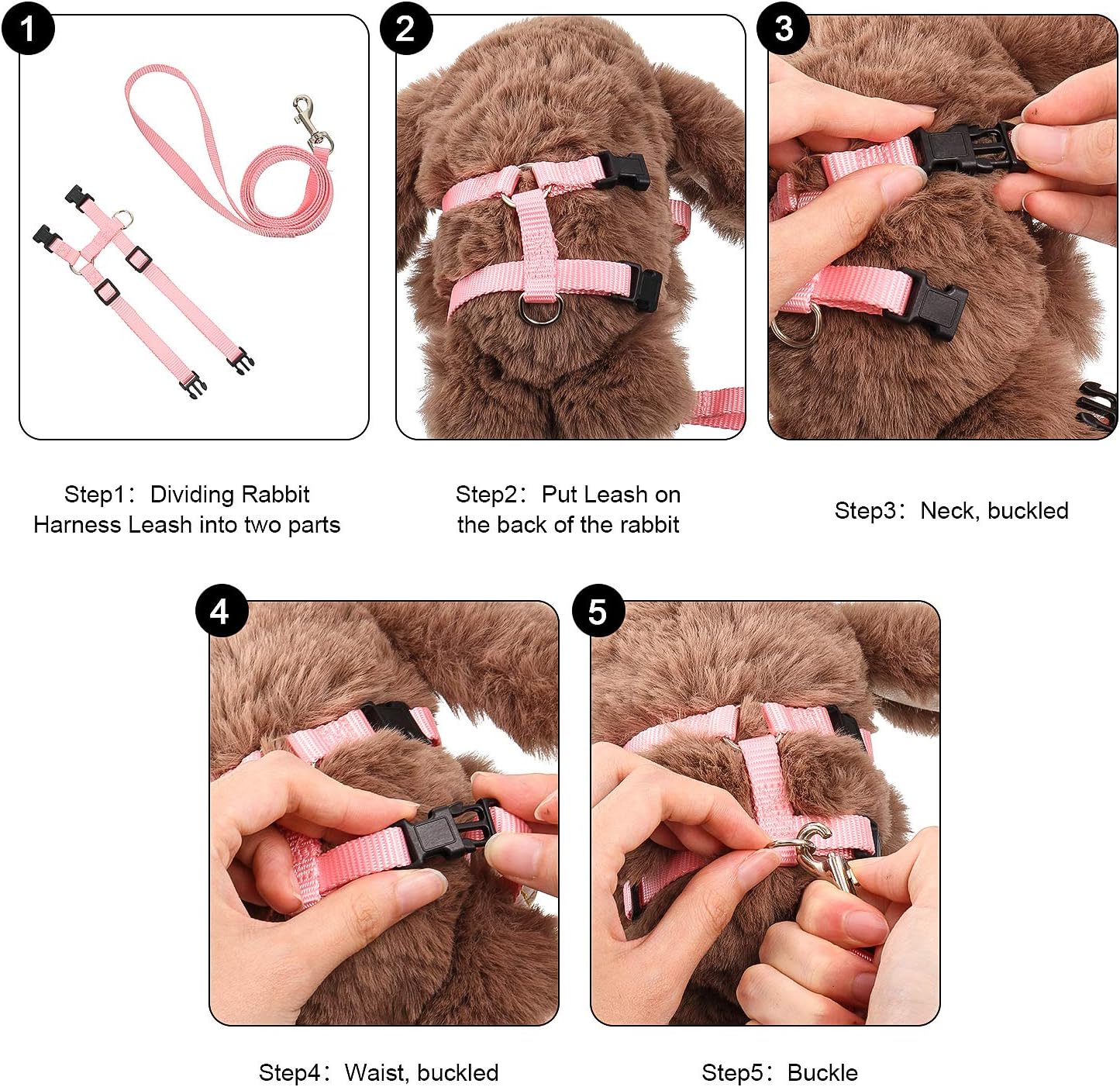 Outus 5 Pieces Adjustable Rabbit Harness and Leash Set Escape Proof Bunny Harness Vest for Pet Running Walk Jogging Bunny Cat Puppy Kitten Ferret and Other Small Pet(Fresh Color)