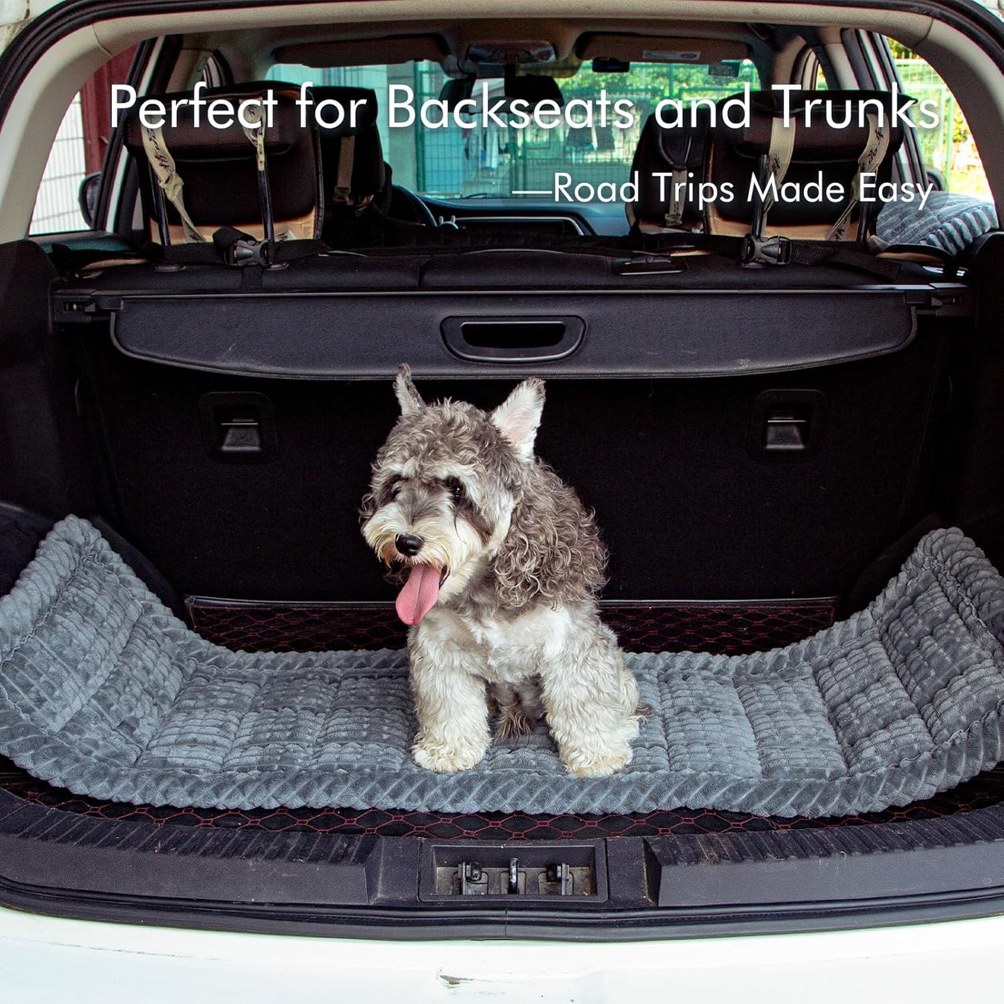 Dog Bed for Car, Pet Travel Backseat Mat for Vehicle SUV Truck Jeep Automobile, Large Washable Foldable Non-Slip Fuzzy Soft Comfortable Cozy Extender Protector Cover Pad, Grey, 24.8x54 in