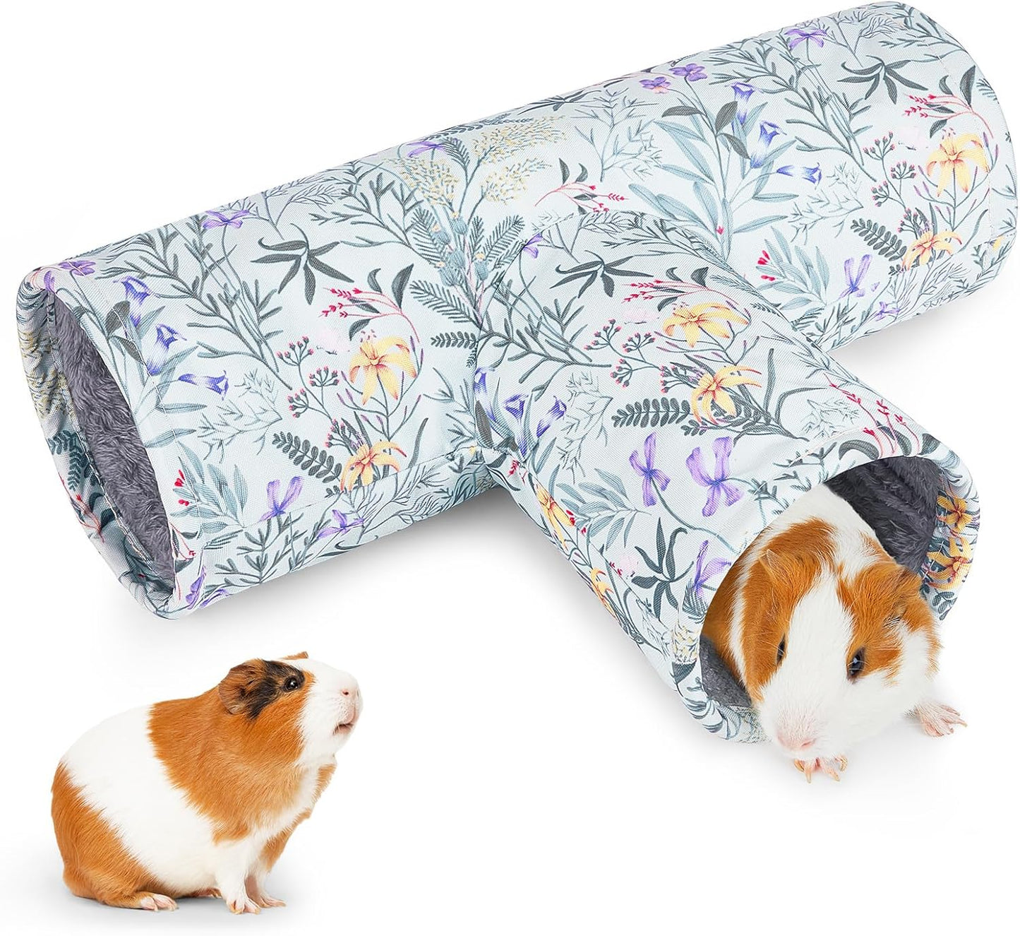 Glittme Guinea Pig Tunnel Washable Guinea Pigs Hideout Portable Rabbit Tunnels Soft Ferret Tunnel for Playing Resting Guinea Pig Accessories for Hedgehogs, Hamster, Flowers and Leaves