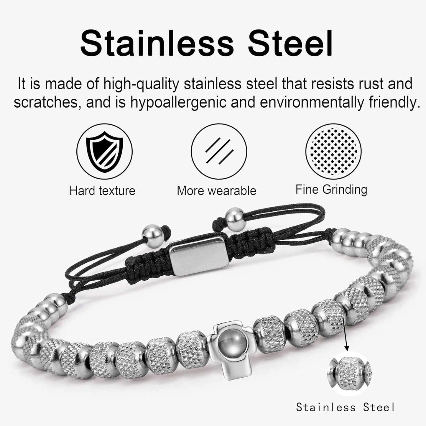 EMIRISTIC Custom Photo Bracelet - Personalized Picture Natural Stone Cuban Chain Bracelet - Any Special Day Gifts