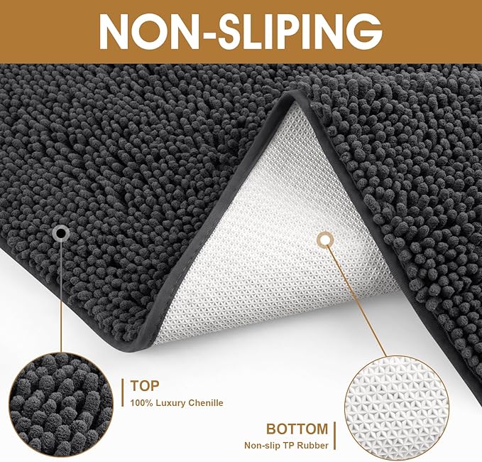 Extra Large Dog Door Mats for Muddy Paws, Chenille Absorbent Dog Mats, Non Slip Heavy Mud Mat for Dogs, Soft Pet Mat for Entryway, Mud Paws, Inside Floor,71" x 25", Dark Grey