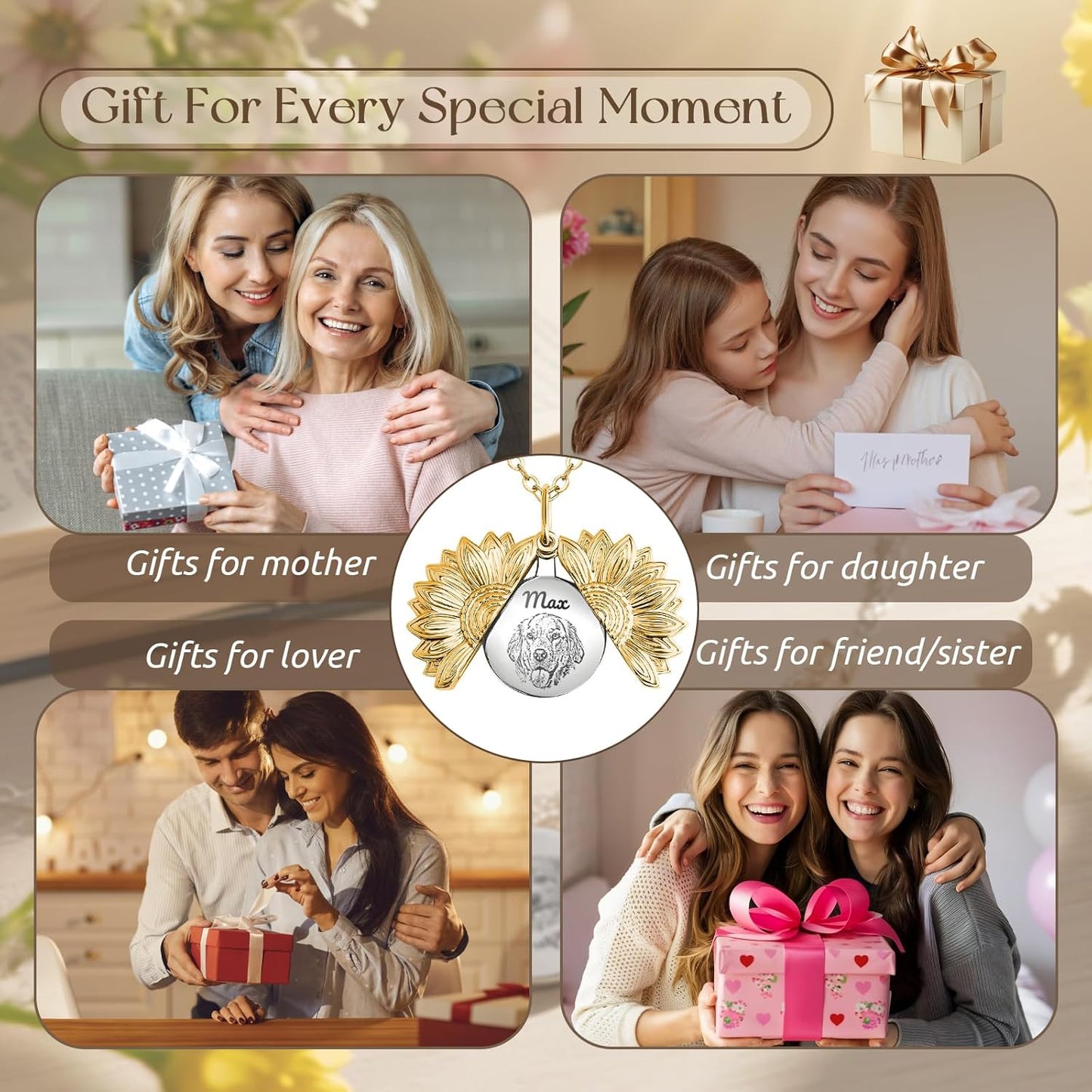 Personalized Pet Portrait Necklace Customized Pet Memorial Necklaces Dog Necklace for Women Custom Pets Necklaces Dog Memorial Jewelry for Cat Mom Dogs Dad (Gold-Silver)