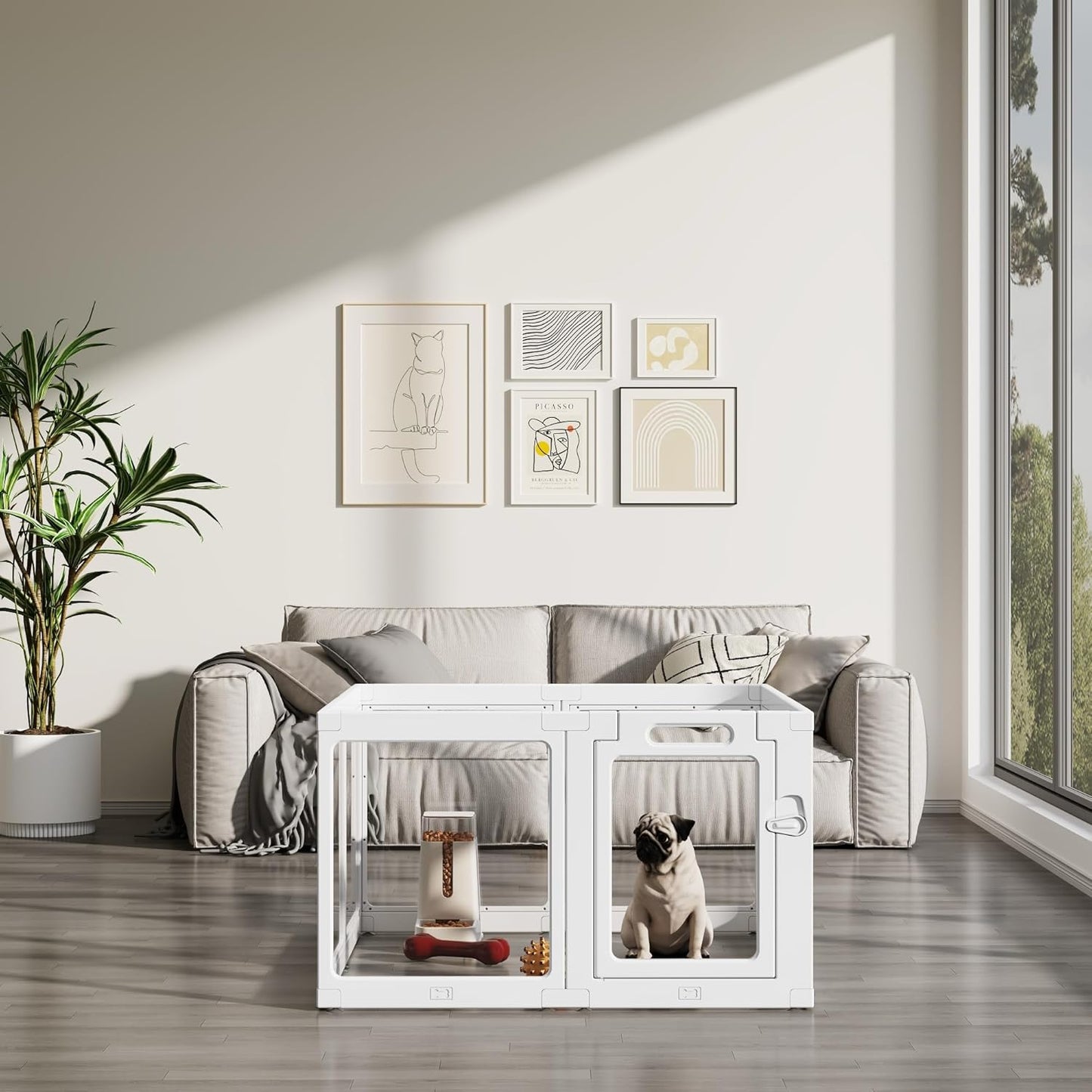 Clear Acrylic Dog Playpen Indoor, Puppy Cat Small Pet Play Pen, Pet Cat Foldable Playpen for Rabbits, Dog Fence Crate Kennel Whelping Cage (White, 8 Panel)