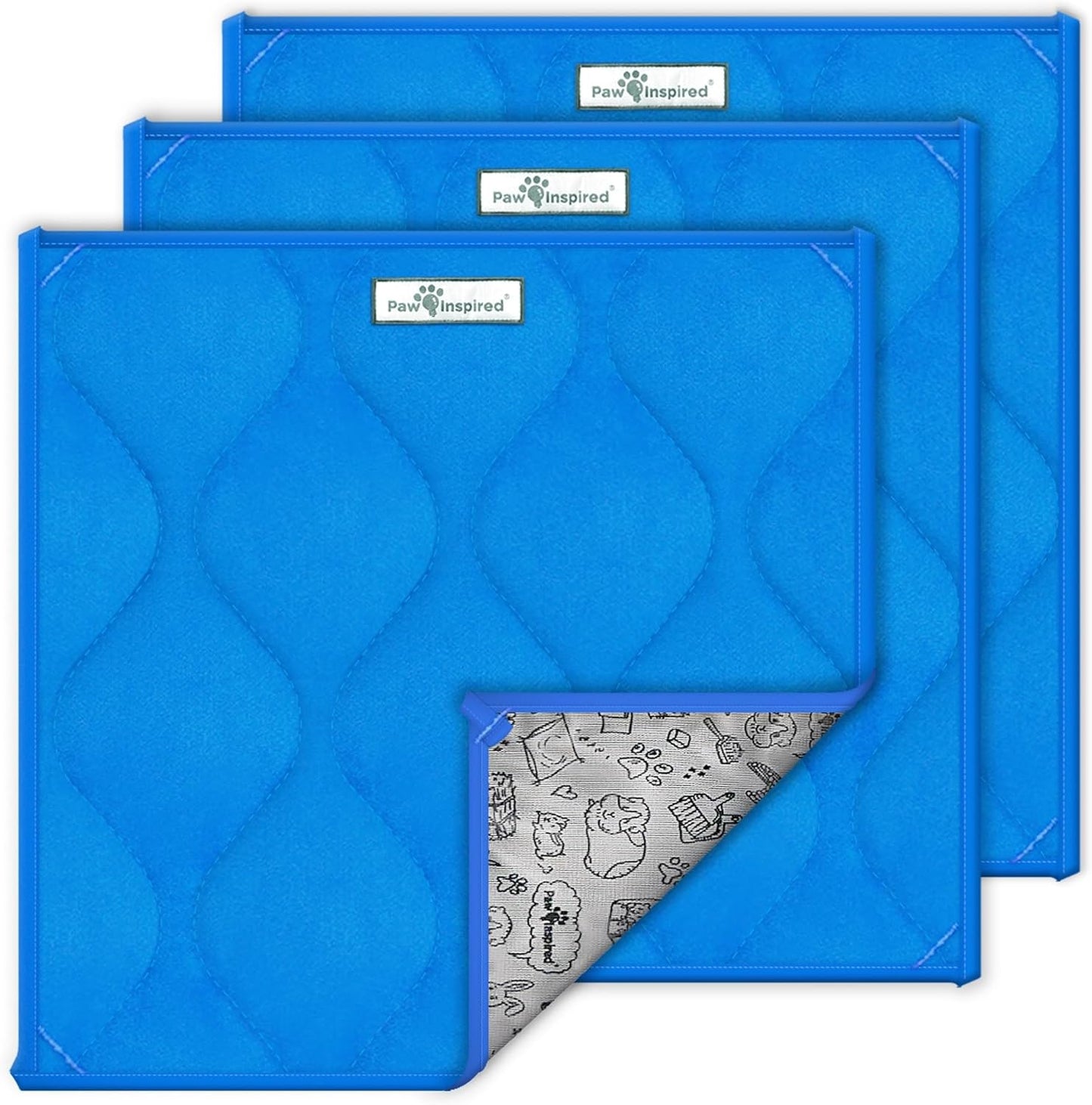 Paw Inspired Guinea Pig Cage Liner Pads | Washable Fleece Bedding, Waterproof Bottom | Super Absorbent Pee Pad or Pet Bed Mat for Guinea Pigs, Ferrets, Rabbits, Hamsters, Small Animals (12"x12", Blue)
