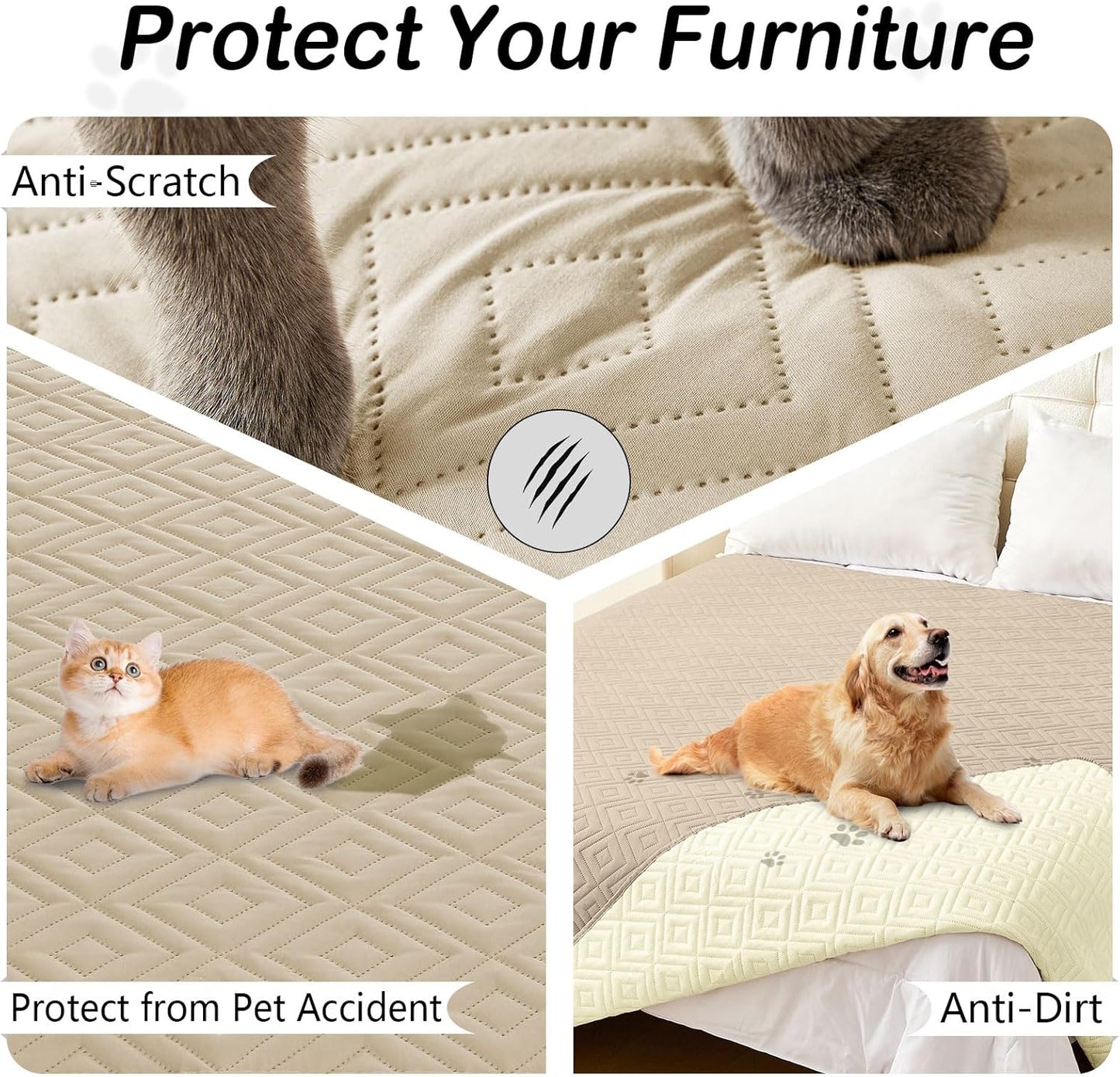 hyha Waterproof Dog Blanket, Soft Pet Bed Blankets, Waterproof Sofa Couch Cover for Dogs Washable, Reversible Pet Couch Covers for Sofa Furniture (40x50 Inch, Taupe/Beige)