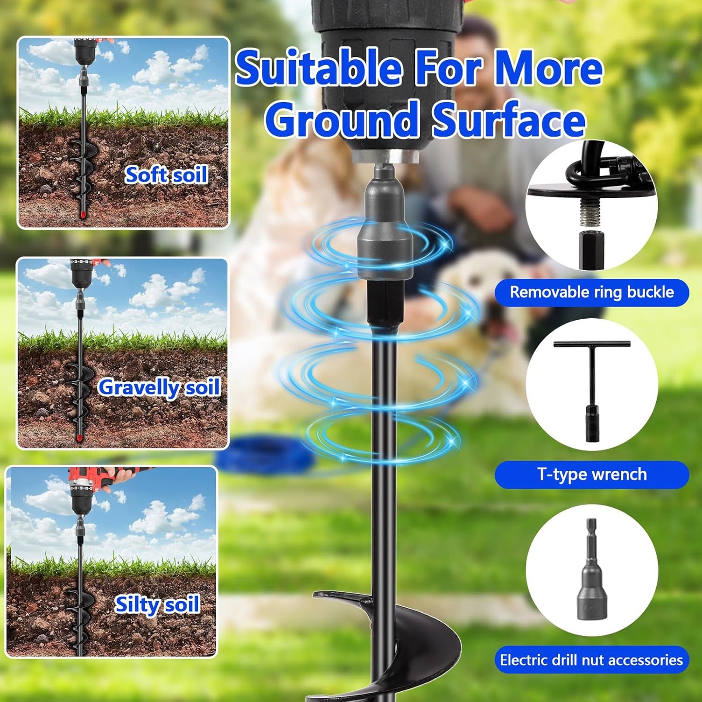 Heavy Duty Dog Tie Out Cable and Stake,30FT Rust Proof Dog Leads Cable for Yard with Swivel Hook,360°Swivel Spiral Dog Stake&Chain Up to 200 lbs,Removable Ground Anchor for Outdoor Beach Camping