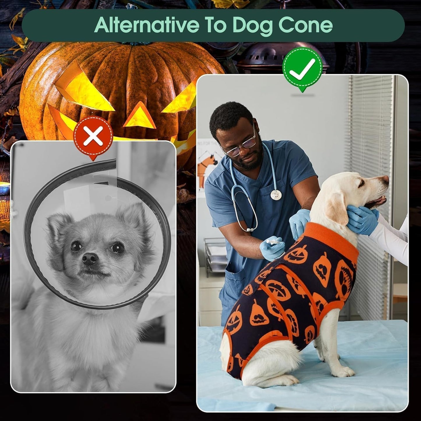 Kuoser Dog Surgery Recovery Suit, Doggie Surgical Bodysuit for Female Male Dogs, Pet Anti Licking Shirt for Spay Neuter Dog Cone Alternative