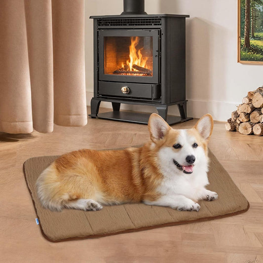 Dog Crate Pad for Medium Dogs - Orthopedic Dog Bed with Memory Foam, Washable Soft Warm Pet Mat with Non-Slip Bottom, Khaki