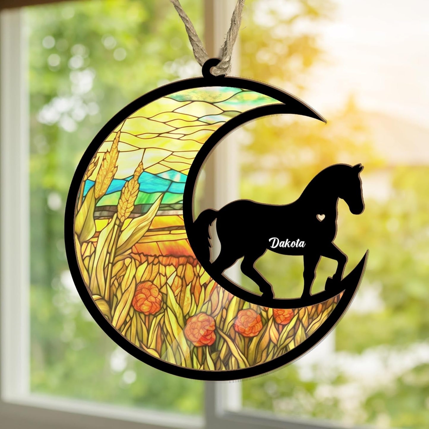 Personalized Moon Sign Horse Suncatcher Ornament - Memorial Hanging Door Keepsake for Horse Lovers - Loss of Pet Sympathy Gift