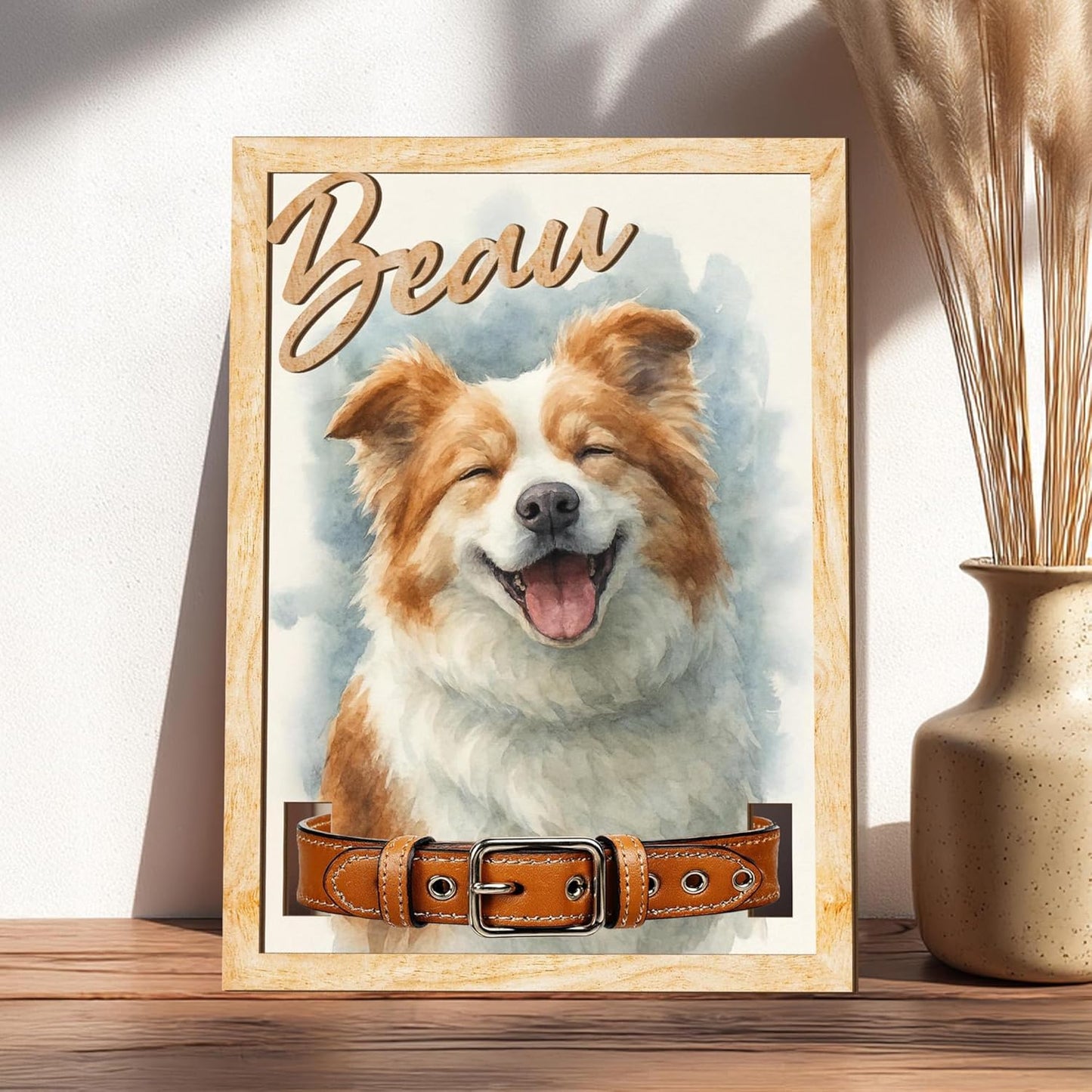 Custom Pet Memorial Frame with Collar Holder – Personalized Dog Portrait from Photo, Pet Loss Remembrance Gift, Sympathy Gift for Dog Lovers