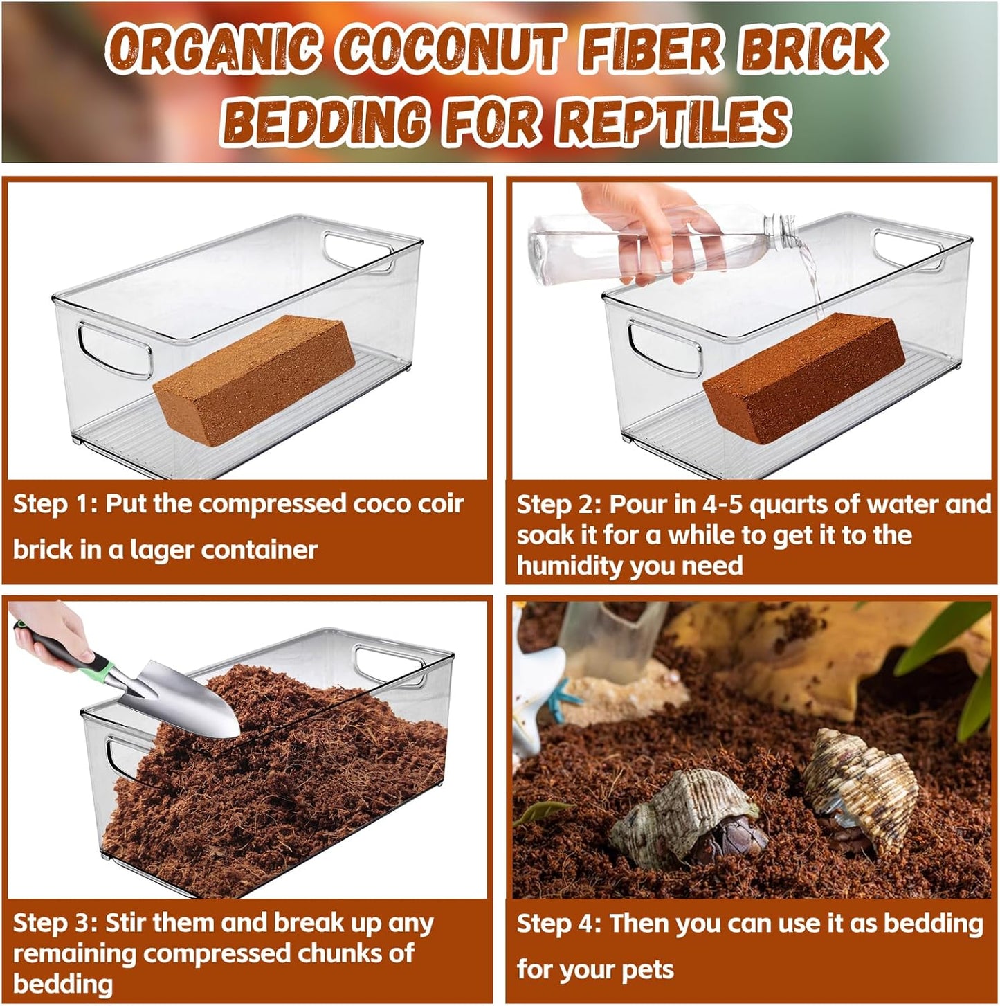 Legigo 6 Pack Compressed Coconut Fiber Substrate - 100% Organic Coconut Fiber Brick Bedding for Reptiles, Natural Coco Husk Substrate Terrarium Bedding for Snake, Hermit Crabs, Frogs, Tortoise, Gecko