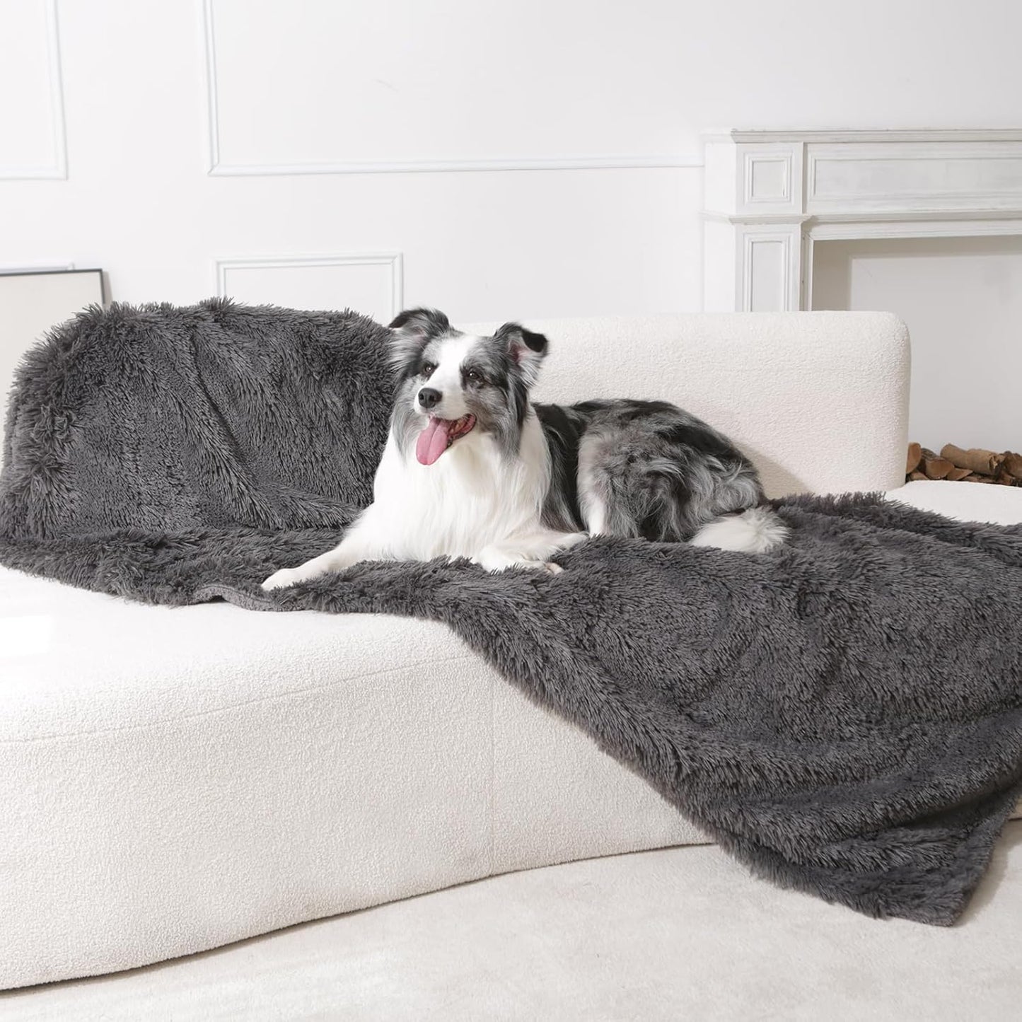 gogobunny Waterproof Dog Blanket for Large Dogs, Cats, Puppy, Reversible Faux Fur Pet Throw Blanket, Washable, Calming Furniture Protection for Sofa Bed (33x77 Inch (Pack of 1), Grey)