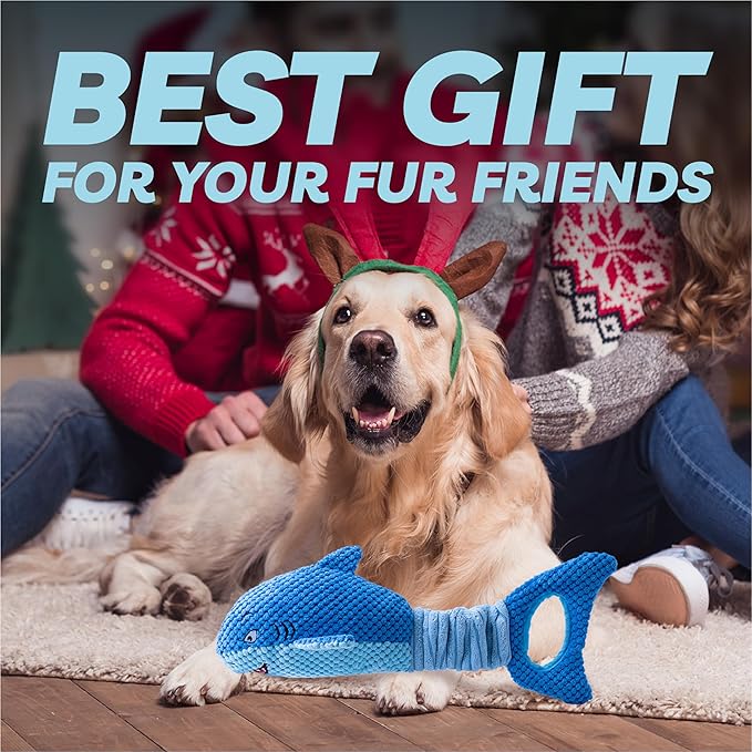 Dog Toys for Large Dogs, Squeaky Dog Toys for Aggressive Chewers, Plush Dog Chew Toys for Teething, Interactive Shark Dog Toys to Keep Them Busy Tug Of War Puppy Toys for Small,Medium,Large Breeds