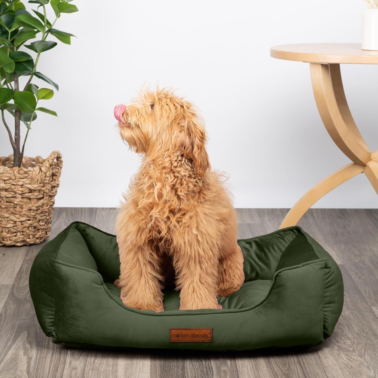 Modern Threads Luxury Dog Bed - Comfortable Tufted Velvet Cushion for Small to Large Dogs - Machine Washable - Durable & Cute Sleep Space for Pets - Pamper Your Pet with Cozy Beds - Forest Green