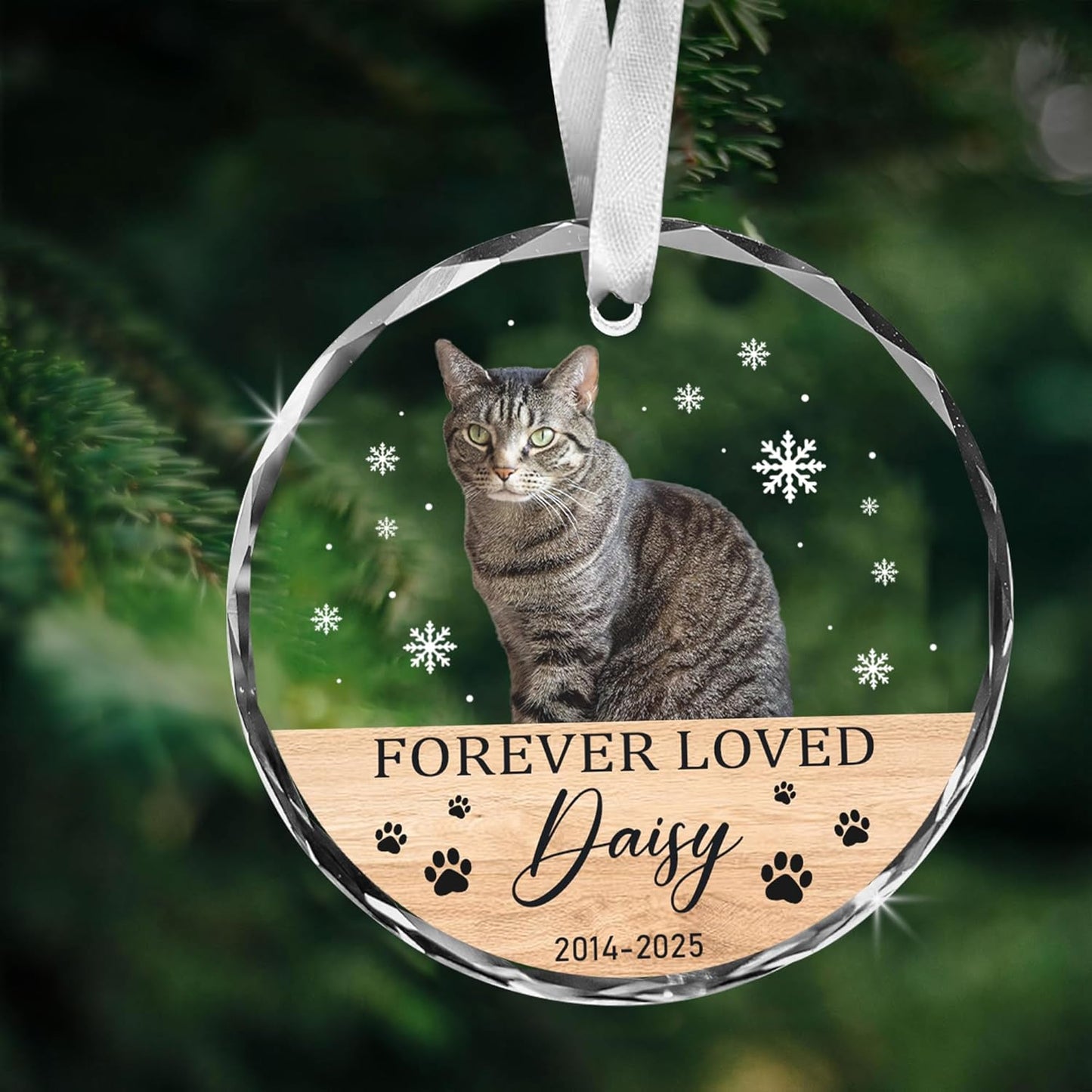 Personalized Cat Memorial Ornament, Pet Loss Remembrance, Cat Lover Keepsake, Photo Custom, Forever Loved Glass Ornament