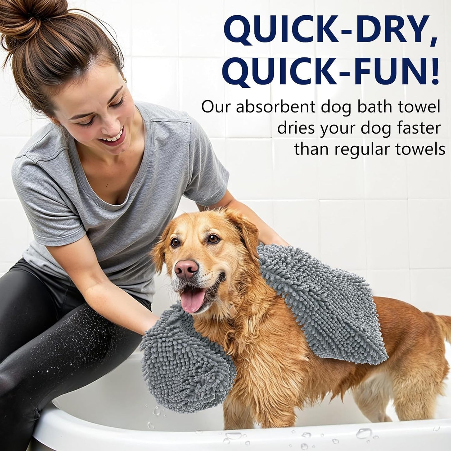 OLANLY Chenille Dog Bath Towel 31x13, Ultra Absorbent Quick Dry Pet Towel, Extra Soft Washable Plush Towel for Large Dogs & Puppies, Indoor Outdoor Use, Grey