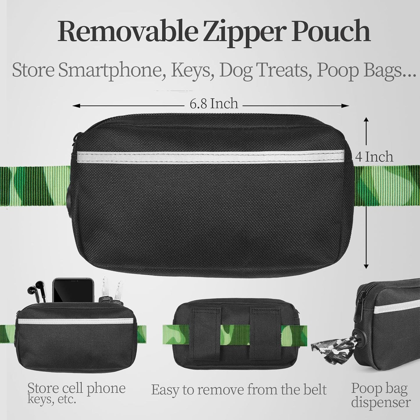 iYoShop Hands Free Dog Leash with Zipper Pouch, Dual Padded Handles and Durable Bungee for Walking, Jogging and Running Your Dog (camo Green, Large)