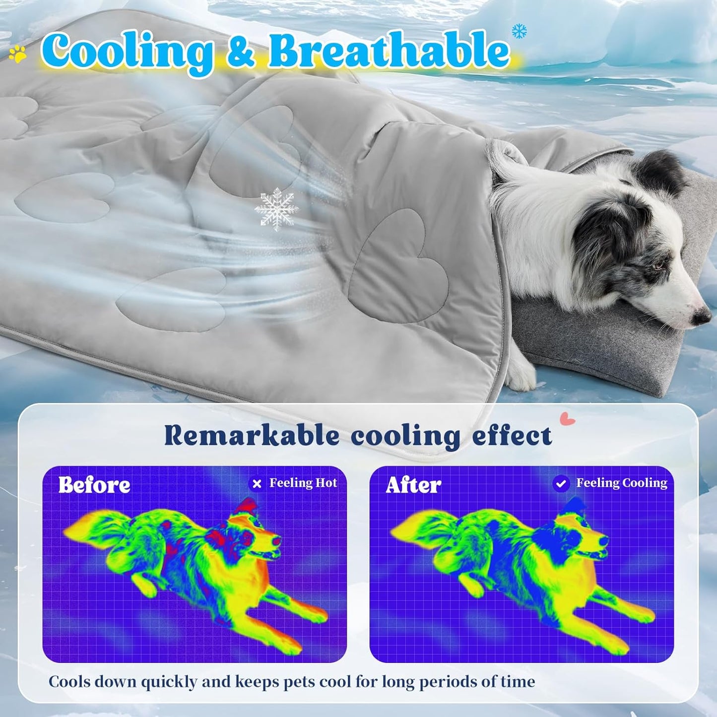 Cooling Blanket for Dogs, Lightweight & Durable Dog Cooling Mat, Q-MAX>0.45 Soft Breathable Pets Comforter for Couch, Bed & Car Essential - Light Grey 40x50 Inches