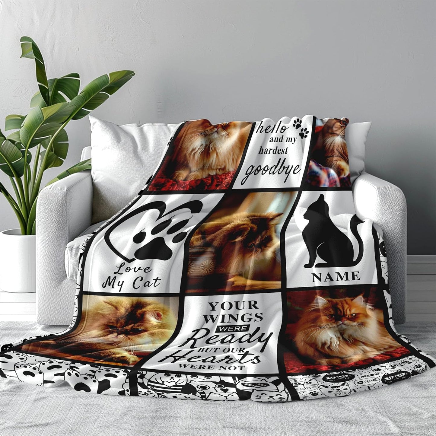 Funny DIY Custom Pet Blanket - Photo Text & Picture Collage, Personalized Cat Memorial Gift Pet Memorial Blanket Pets Memorials Gifts for Cats Loss Sympathy Gift Bereavement Remembrance