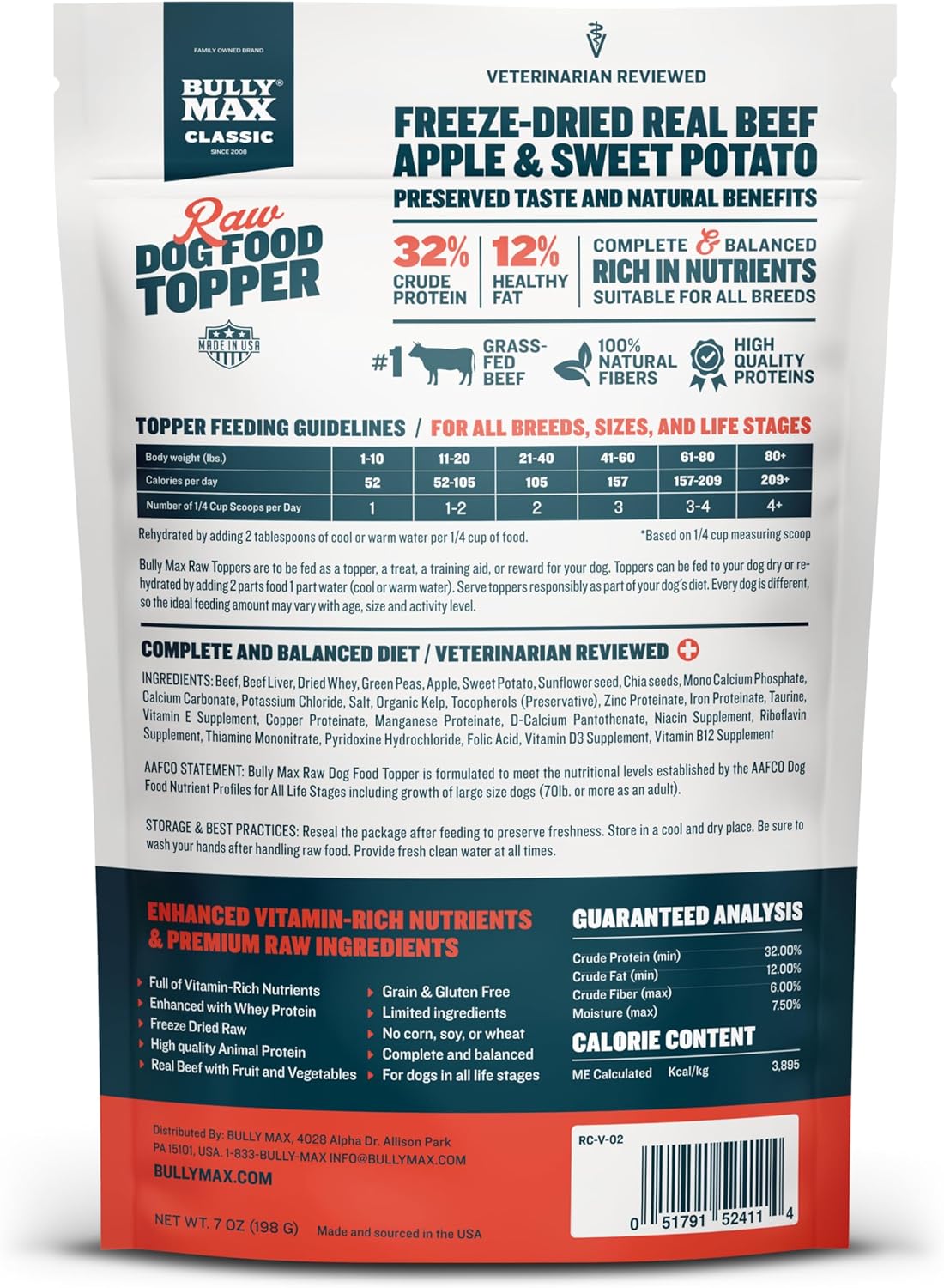 Bully Max Freeze-Dried Raw Dog Food Toppers for Puppies and Adult Dogs - Beef with Real Fruits & Veggies - Natural Meal Enhancers with Vitamins & Minerals - Feed as Puppy Treat or Dog Meal