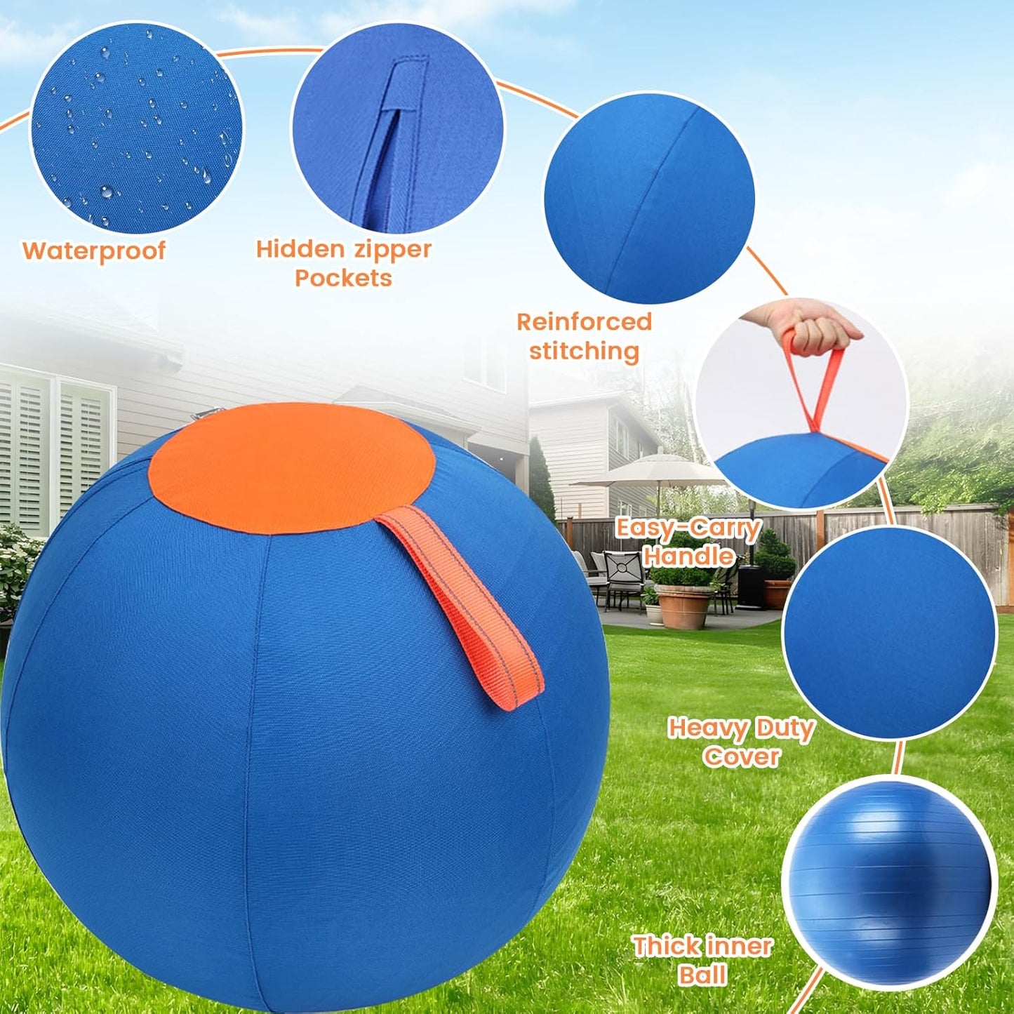 Aimery Horse Herding Ball - 25" Cover with Straps, Australian Shepherd, Cattle Dogs, Collie & Herding Dog, Giant Jolly Ball for Play