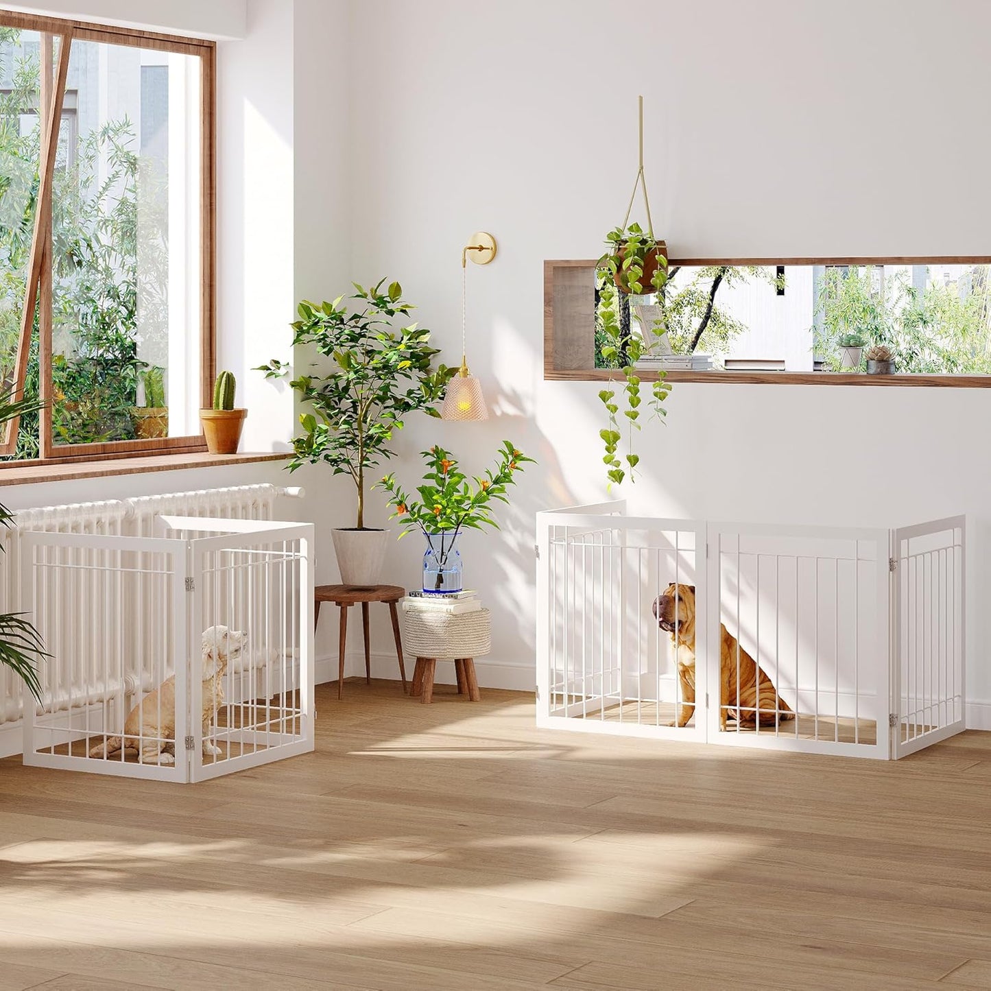 JSB 72-inch Extra Wide 28-inch Tall Dog gate, Freestanding Pet Gate for Halls, Stairs & Home, Pet Puppy Safety Dog Fence with 2PCS Support Feet (White)