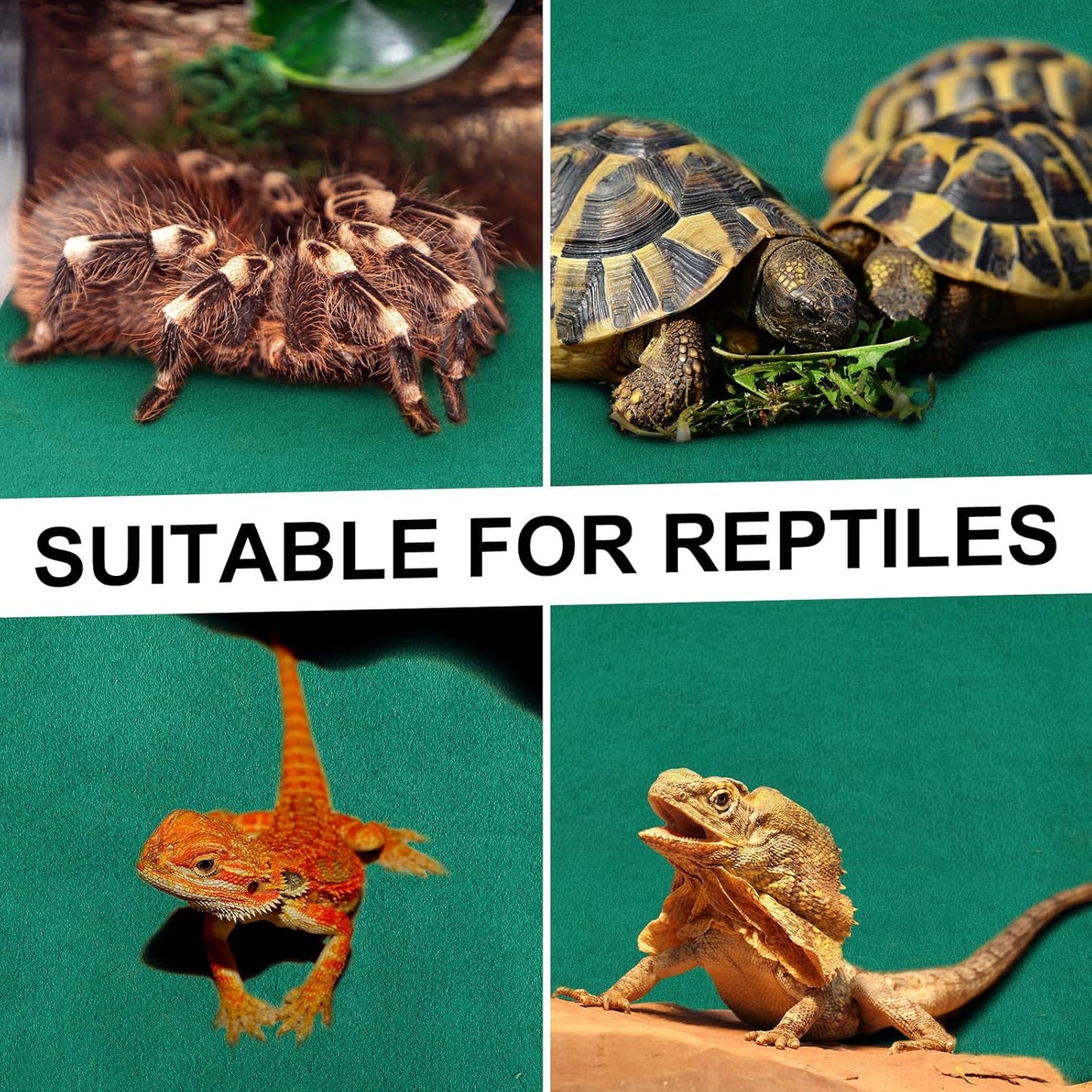 Haull 4 Pcs 24 x 47 Reptile Carpet Pet Terrarium Floor Liners Bedding Substrate Liner Supplies Reptile Cage Mat Tank Accessories for Lizard Bearded Dragon Tortoise Snake Leopard (Green)