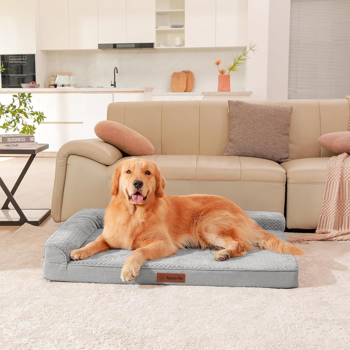 Orthopedic Dog Beds Large Sized Dog, Memory Foam Pet Bed for Medium and Large Dogs, Washable Removable Cover, Nonskid Bottom, Waterproof, 44x32x6 Inches, Light Grey