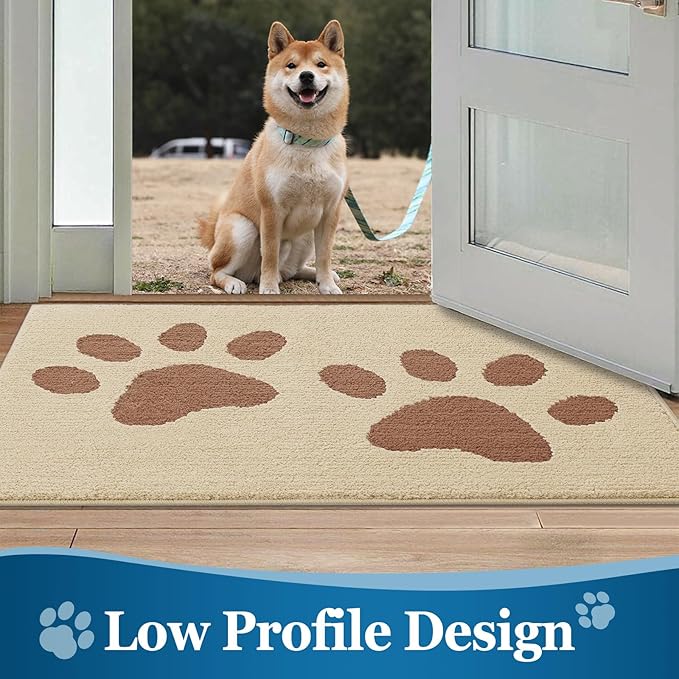 Buganda Dog Door Mat for Muddy Paws, Absorbent Dirt Trapper Washable Indoor Doormats, Non Slip Low-Profile Mud Mat for Dogs, Front Entrance Doormat for Inside Floor (40x32 Inches, Light Beige)
