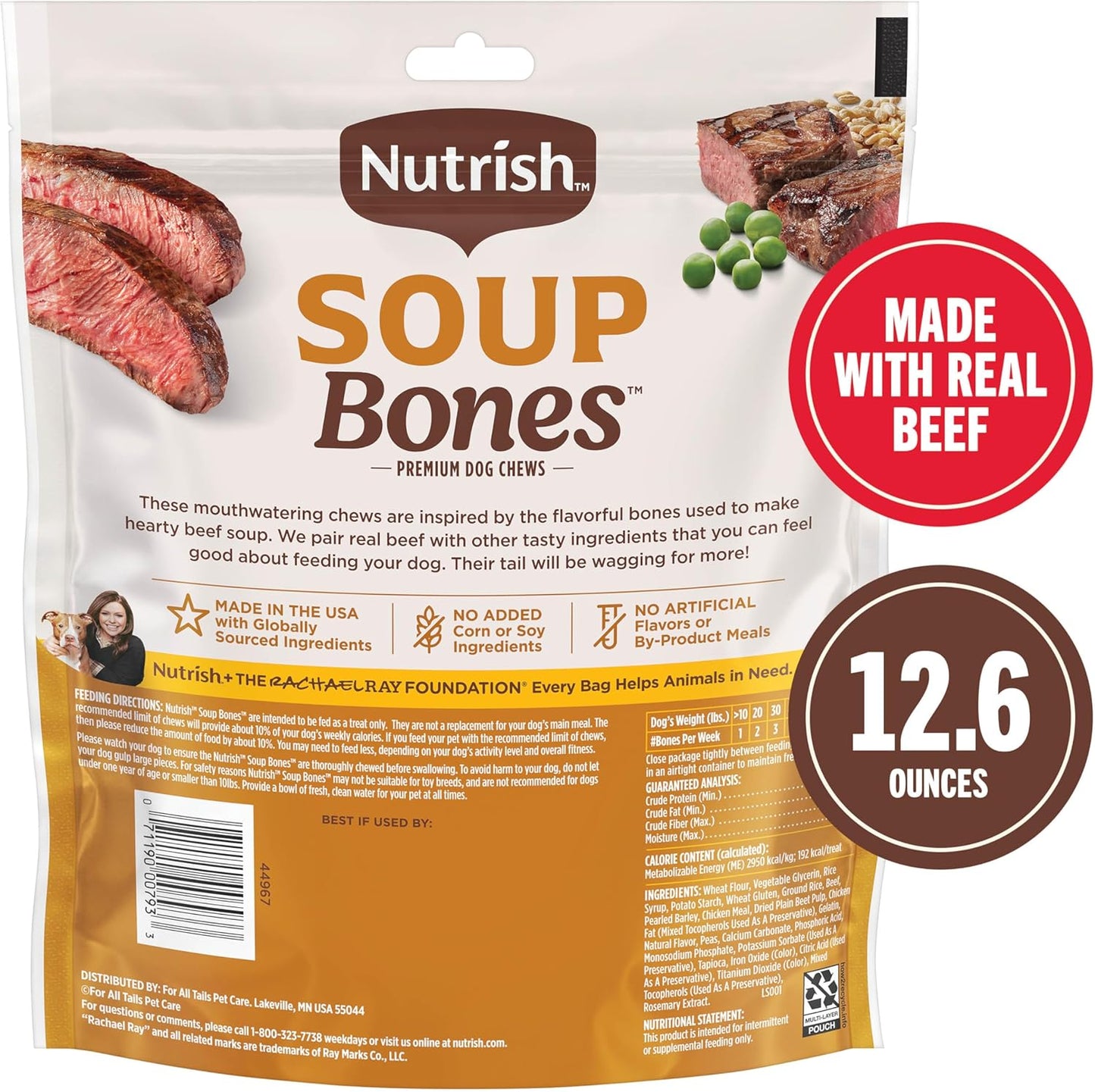 Nutrish Soup Bones Premium Dog Chews with Real Beef and Barley, 6 Chews (Rachael Ray)
