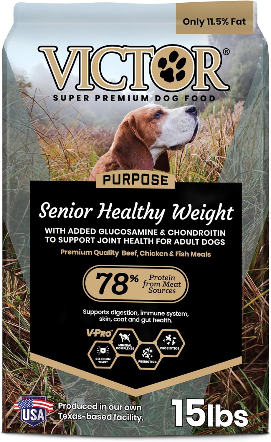 VICTOR Super Premium Dog Food – Purpose – Senior Healthy Weight Management – Dry Dog Food for Adult Dogs – Gluten Free with Glucosamine and Chondroitin, for Hip and Joint Health, 15lbs