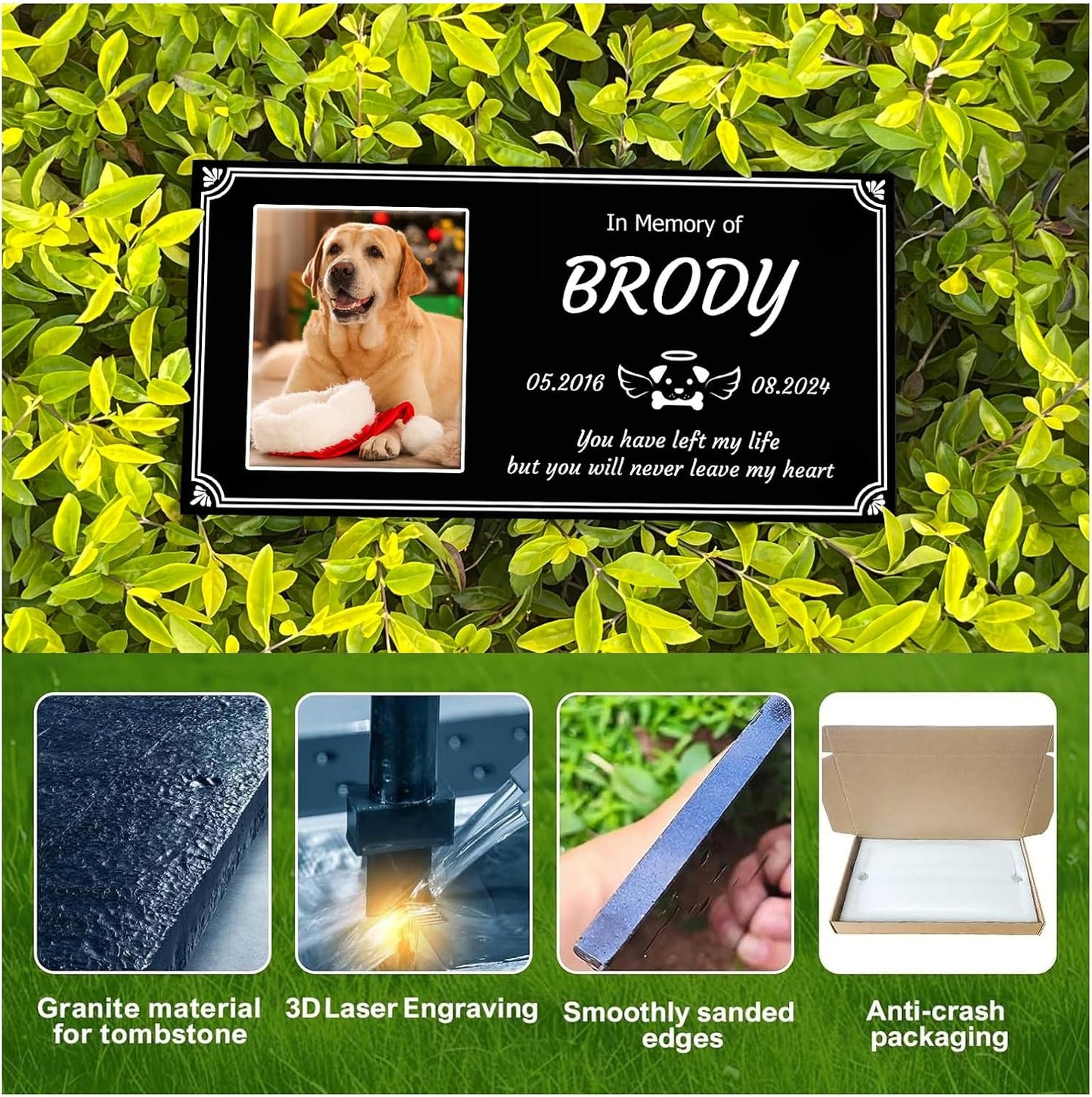 Pet Headstones for Dogs Personalized,Dogs Headstones, Cat Tombstone Outdoor,Black Granite Memorial Garden Stone Customized Gravestone Markers, Dog Gravestone Markers Gifts (pet 3)