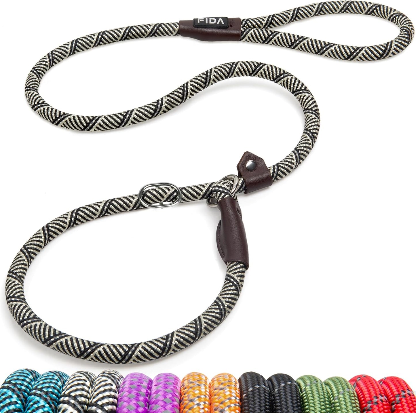 Fida Slip Leads for Dogs, 4 FT x 1/2" Dog Leash Heavy Duty Comfortable Strong Rope Lead for Large, Medium Dogs, No Pull Pet Training Leash with Highly Reflective, Grey