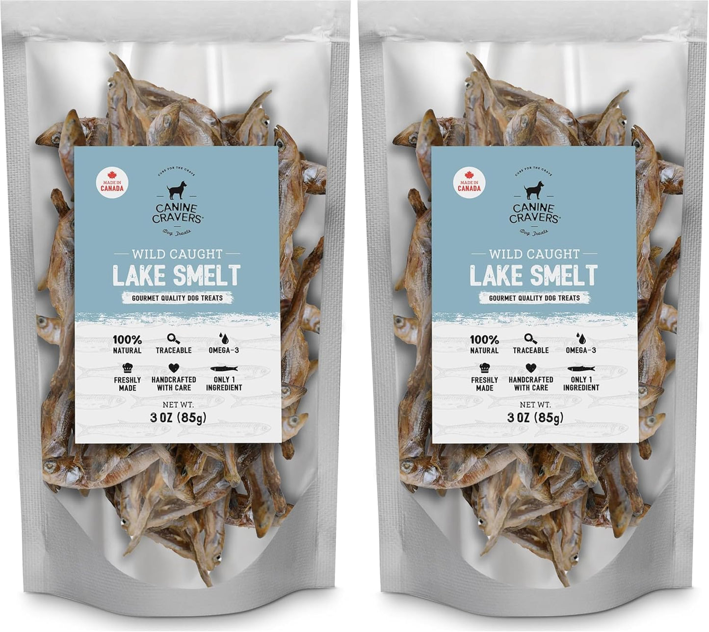 Canine Cravers Single Ingredient Dog Treats – Wild Caught Lake Smelt - Human Grade Air Dried Hypoallergenic Pet Food – Grain, Gluten, and Soy Free – 100% All Natural – 3 oz (Pack of 2)