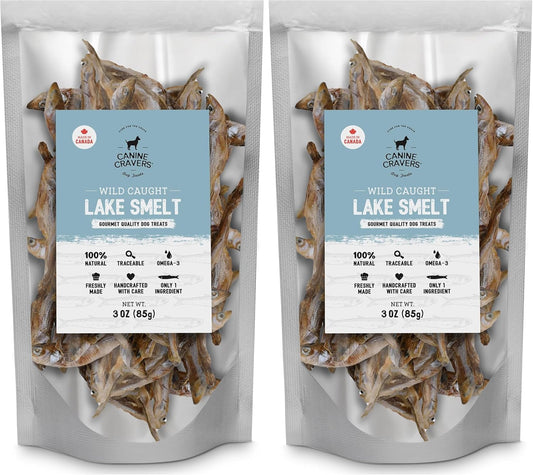 Canine Cravers Single Ingredient Dog Treats – Wild Caught Lake Smelt - Human Grade Air Dried Hypoallergenic Pet Food – Grain, Gluten, and Soy Free – 100% All Natural – 3 oz (Pack of 2)