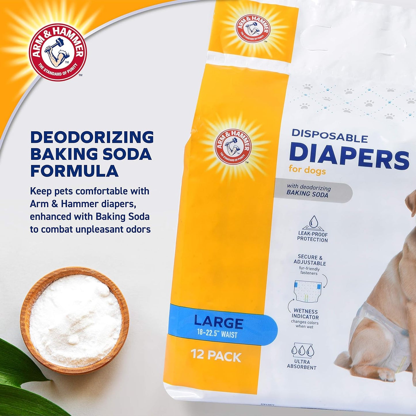 Arm & Hammer for Pets Female Dog Diapers, Size Large, 12 Count | Ultra-Absorbent, Adjustable Girl Dog Diapers with Leak-Proof Protection and Wetness Indicator