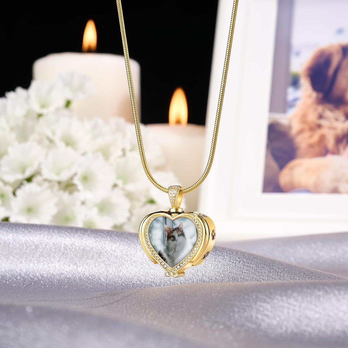 Fanery Sue Personalized Pet Ashes Necklace for Dog Cat Custom Photo&Text Pet Loss Sympathy Gift Cremation Jewelry