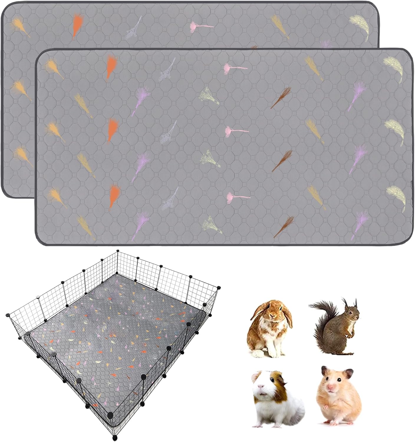 2Pcs Guinea Pig Cage Liners,Guinea Pig Fleece Cage Liners48''X60'' Super Absorbent Washable Pee Pads Reusable for Rabbit Hamster Chinchilla