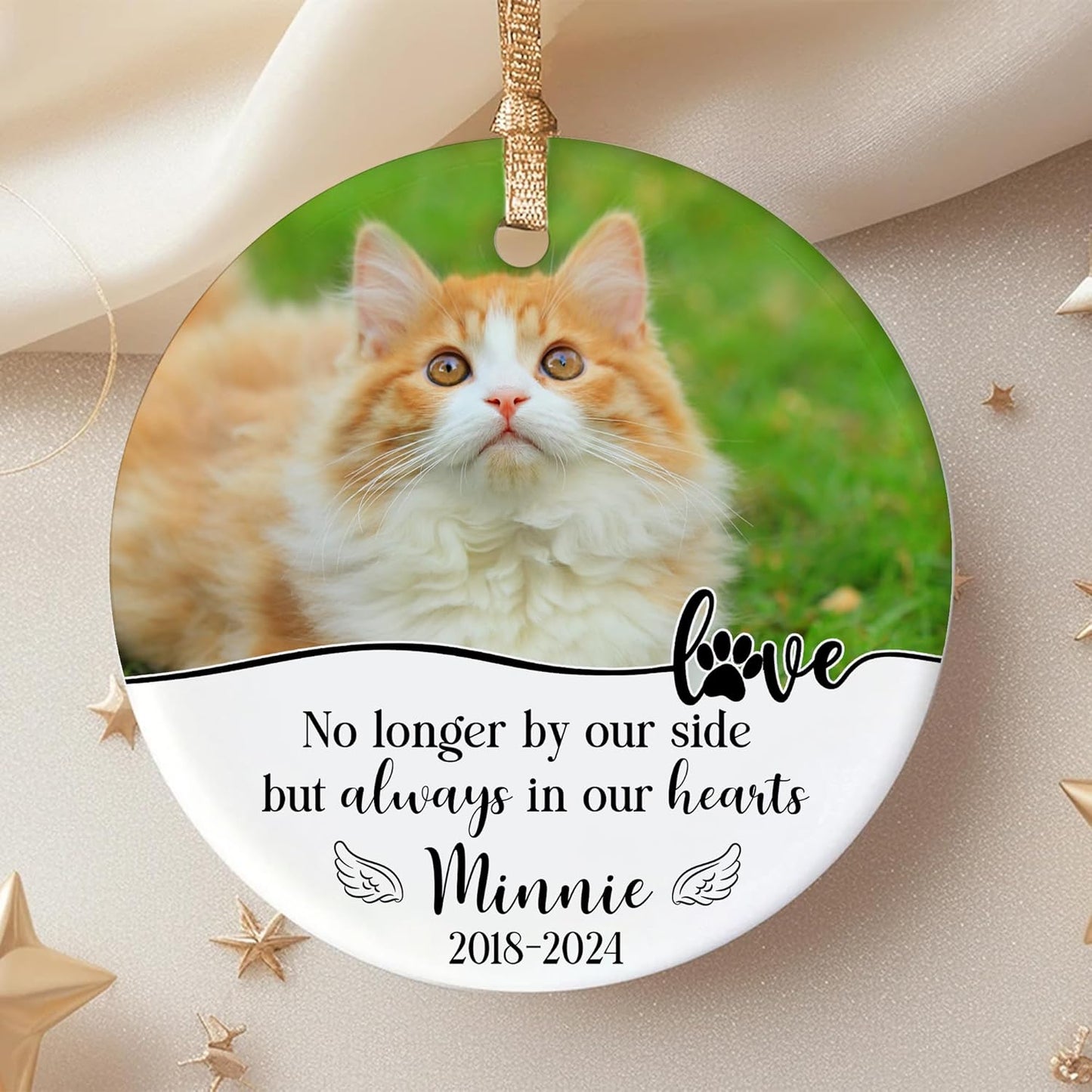 Personalized Love Ceramic Ornament, Valentine's Day Gifts for Loss of Pet, Memorial Cat Photo Christmas, Custom Name & Picture Cat Christmas Ornament