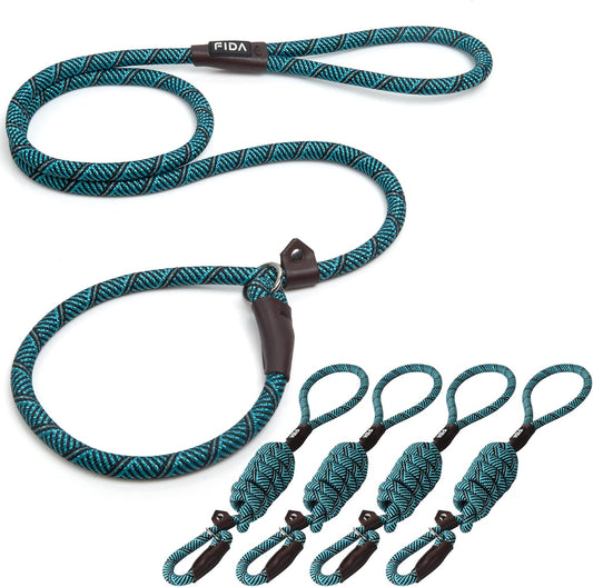 Fida Durable Slip Lead Dog Leash Bulk Pack of 5, Heavy Duty 1/2" x 6 FT Comfortable Strong Rope Slip Lead for Large, Medium & Small Dogs No Pulling Pet Training Leash with Highly Reflective (Blue)