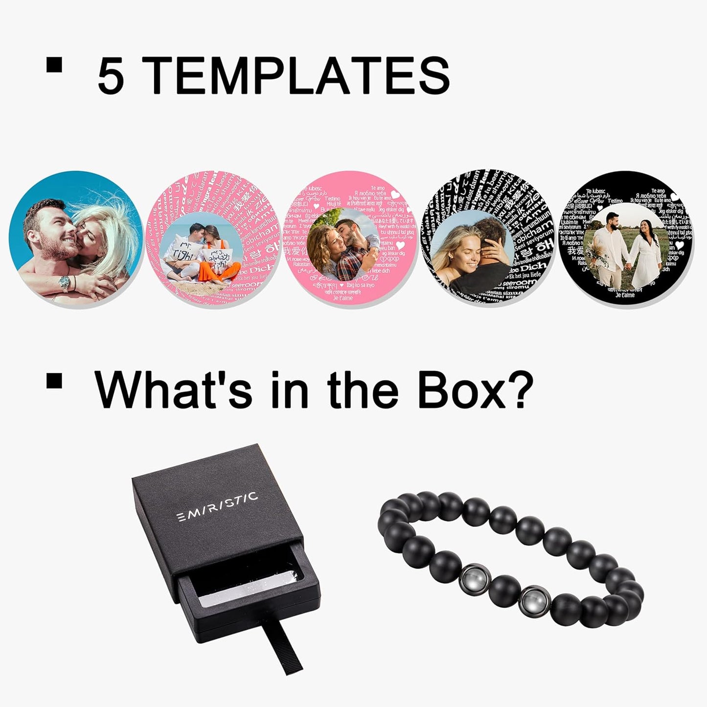 EMIRISTIC Custom Photo Bracelet - Personalized Picture Natural Stone Cuban Chain Bracelet - Any Special Day Gifts