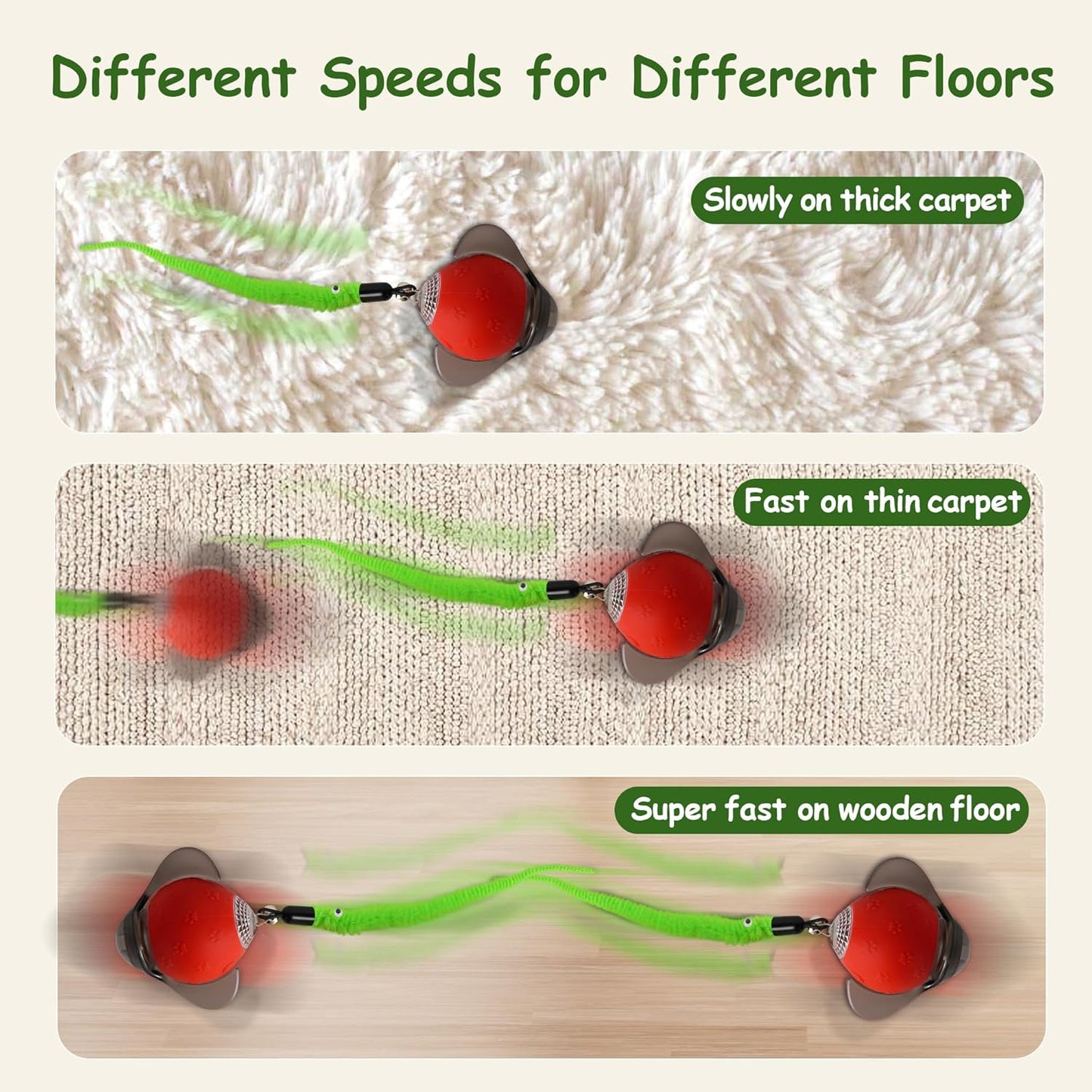 Interactive Cat Toy Ball – Firefly Automatic Moving Electric Kitten Toy with 2 Feather Tails, 3-Speed Modes, USB Rechargeable, Chirping Sounds & Motion Activation for Bored Cats