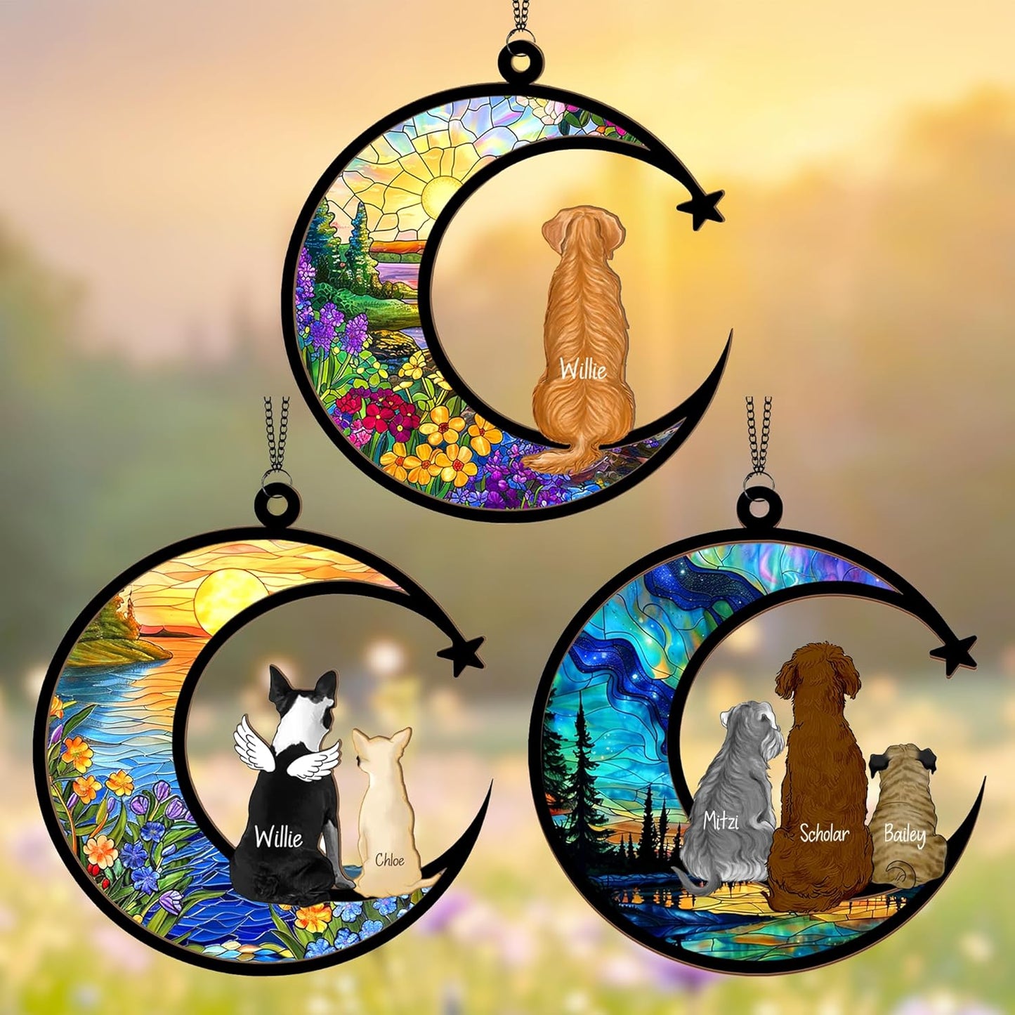 Personalized Dog Memorial Suncatcher – Custom Suncatcher with Name & Breed for Up to 3 Pets, Pet Loss Sympathy Gift, Memorial Keepsake for Dog Lovers