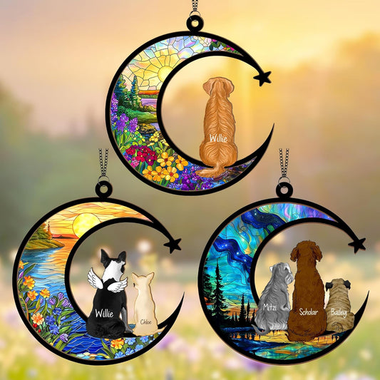 Personalized Dog Memorial Suncatcher – Custom Suncatcher with Name & Breed for Up to 3 Pets, Pet Loss Sympathy Gift, Memorial Keepsake for Dog Lovers